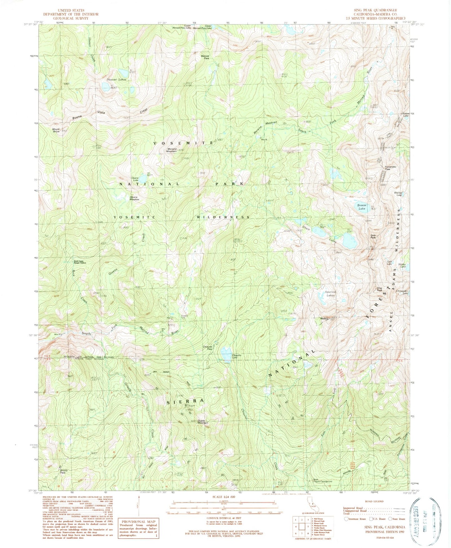 Classic USGS Sing Peak California 7.5'x7.5' Topo Map Image