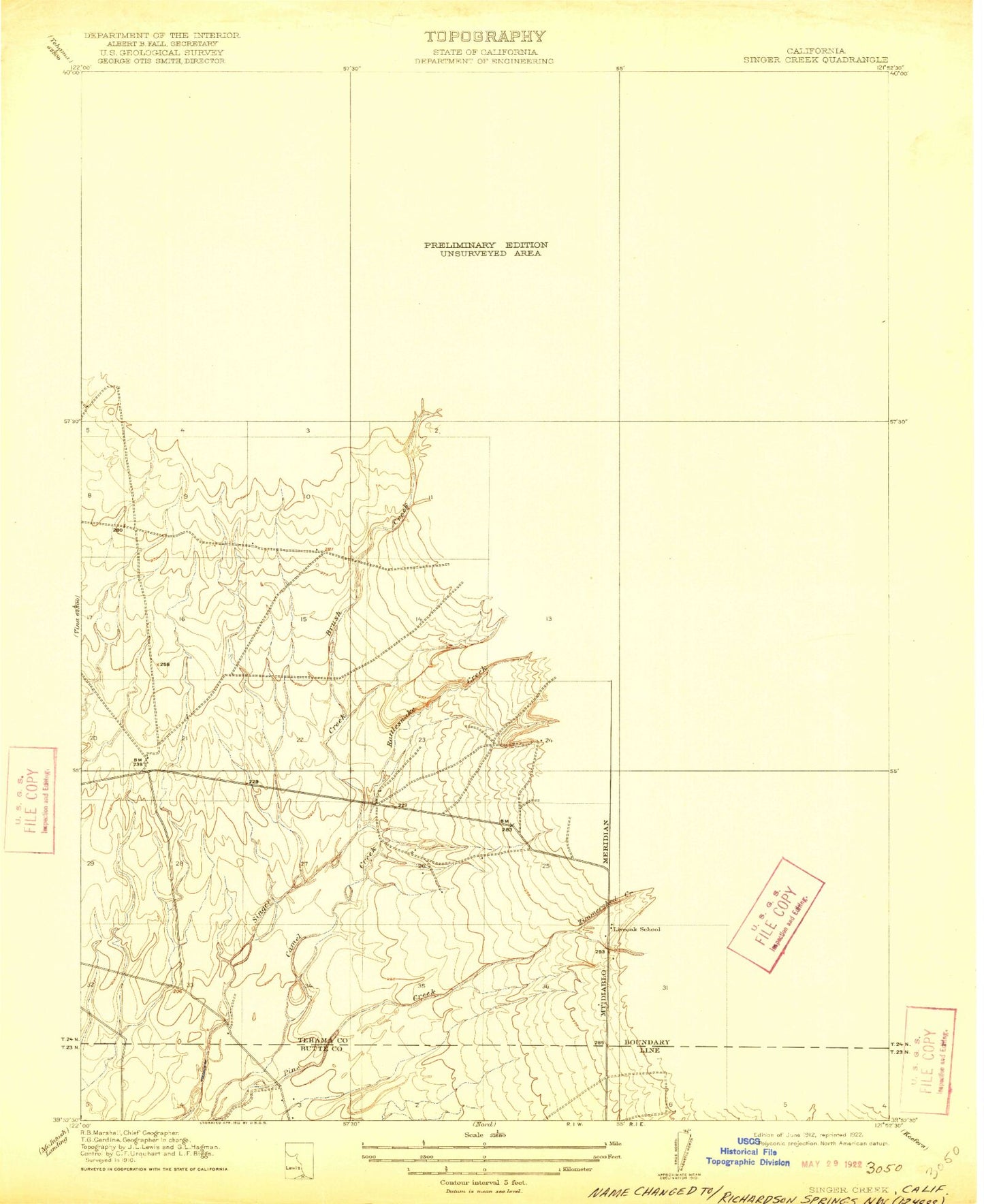 Classic USGS Richardson Springs NW California 7.5'x7.5' Topo Map Image