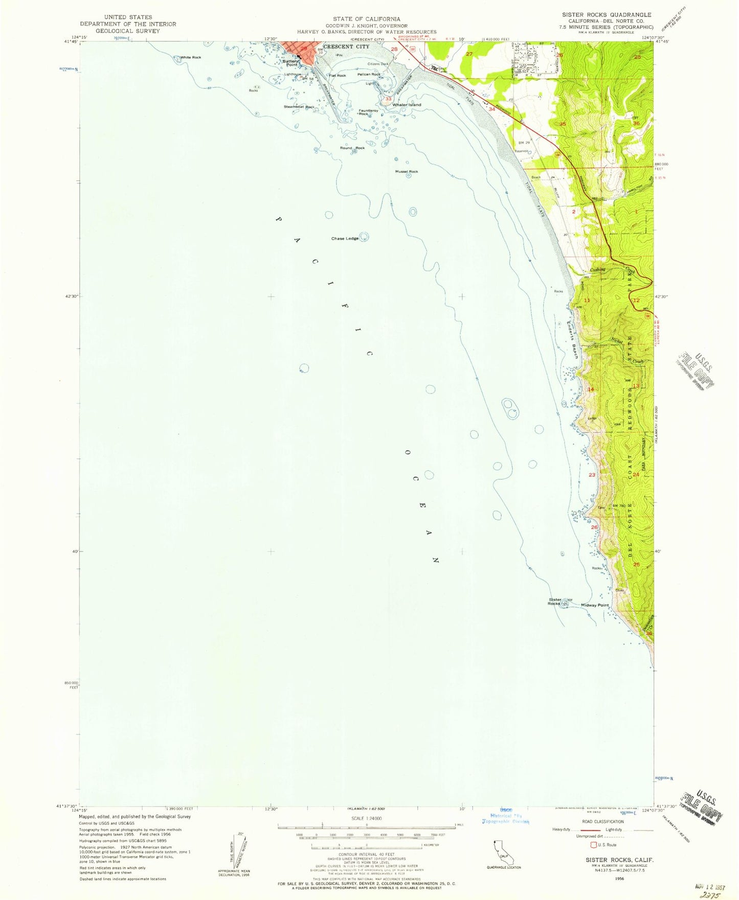 Classic USGS Sister Rocks California 7.5'x7.5' Topo Map Image
