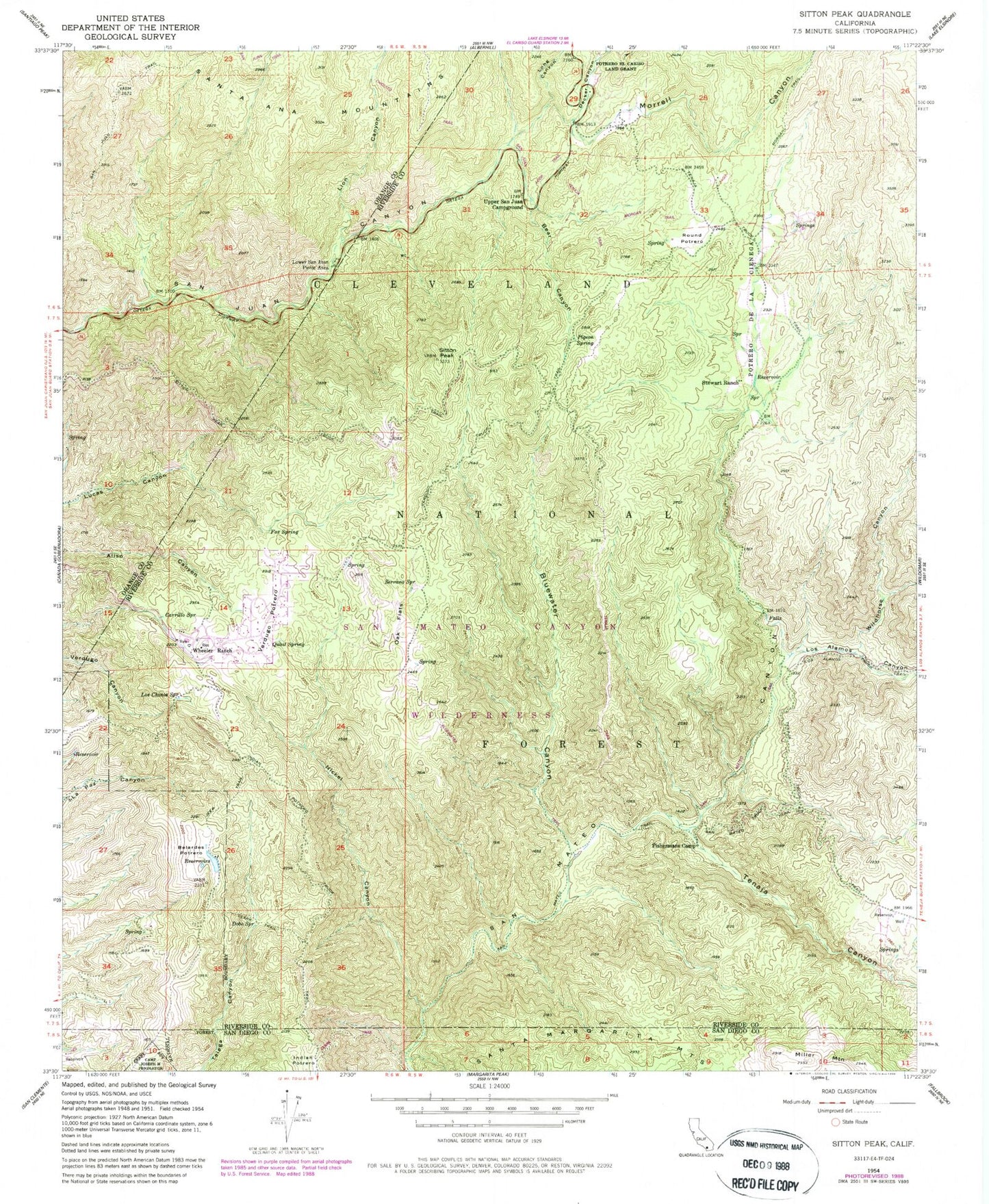 Classic USGS Sitton Peak California 7.5'x7.5' Topo Map Image