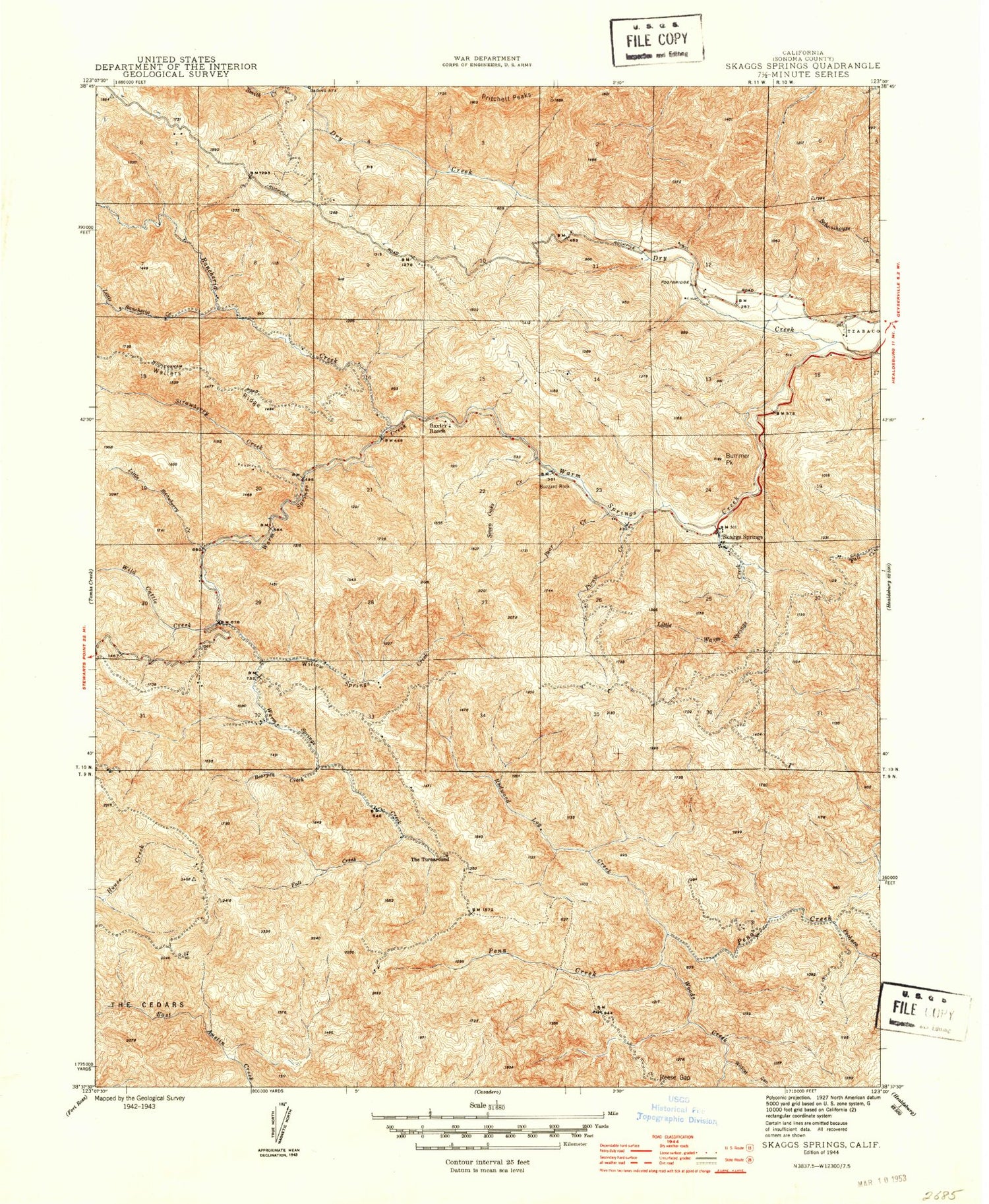 Classic USGS Warm Springs Dam California 7.5'x7.5' Topo Map Image