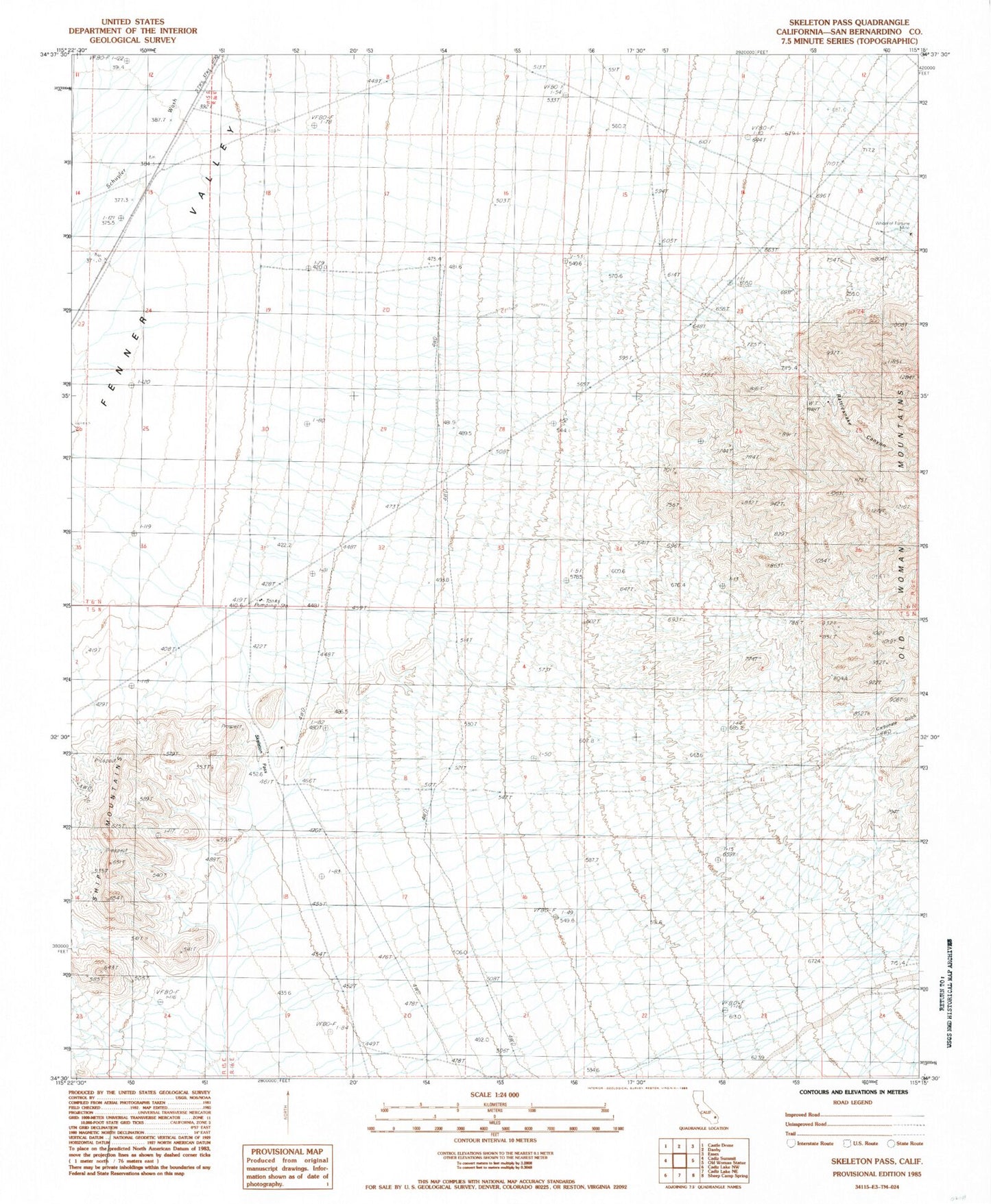 Classic USGS Skeleton Pass California 7.5'x7.5' Topo Map Image