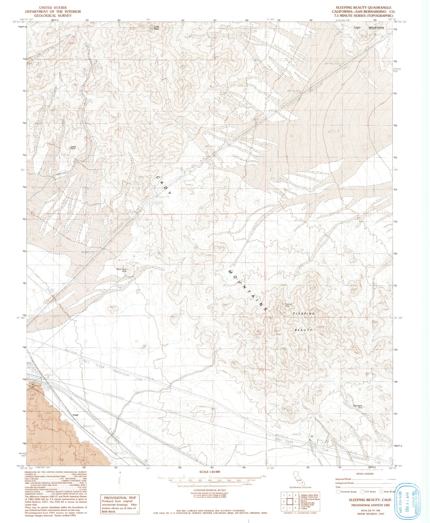 Classic USGS Sleeping Beauty California 7.5'x7.5' Topo Map Image