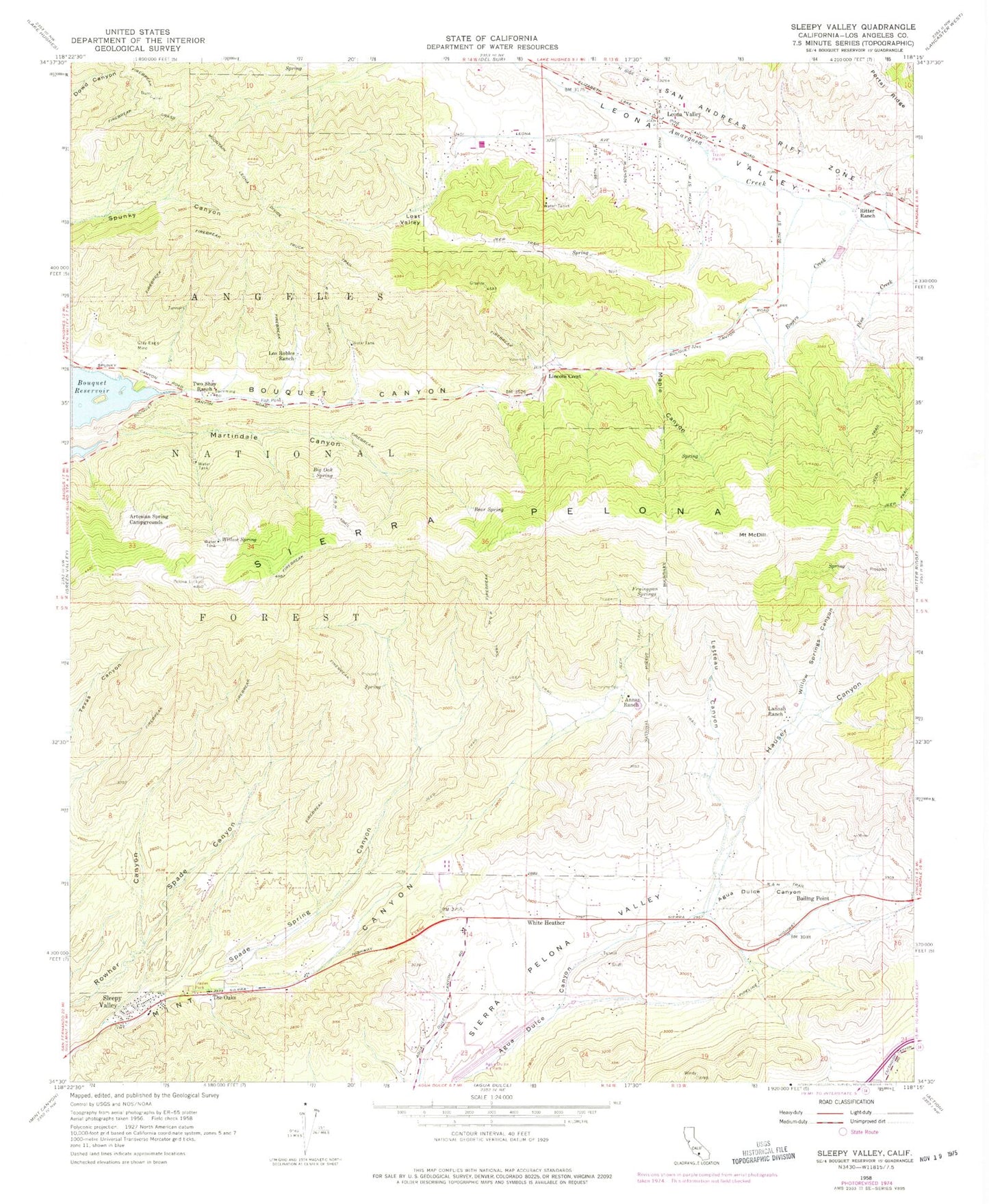 Classic USGS Sleepy Valley California 7.5'x7.5' Topo Map Image
