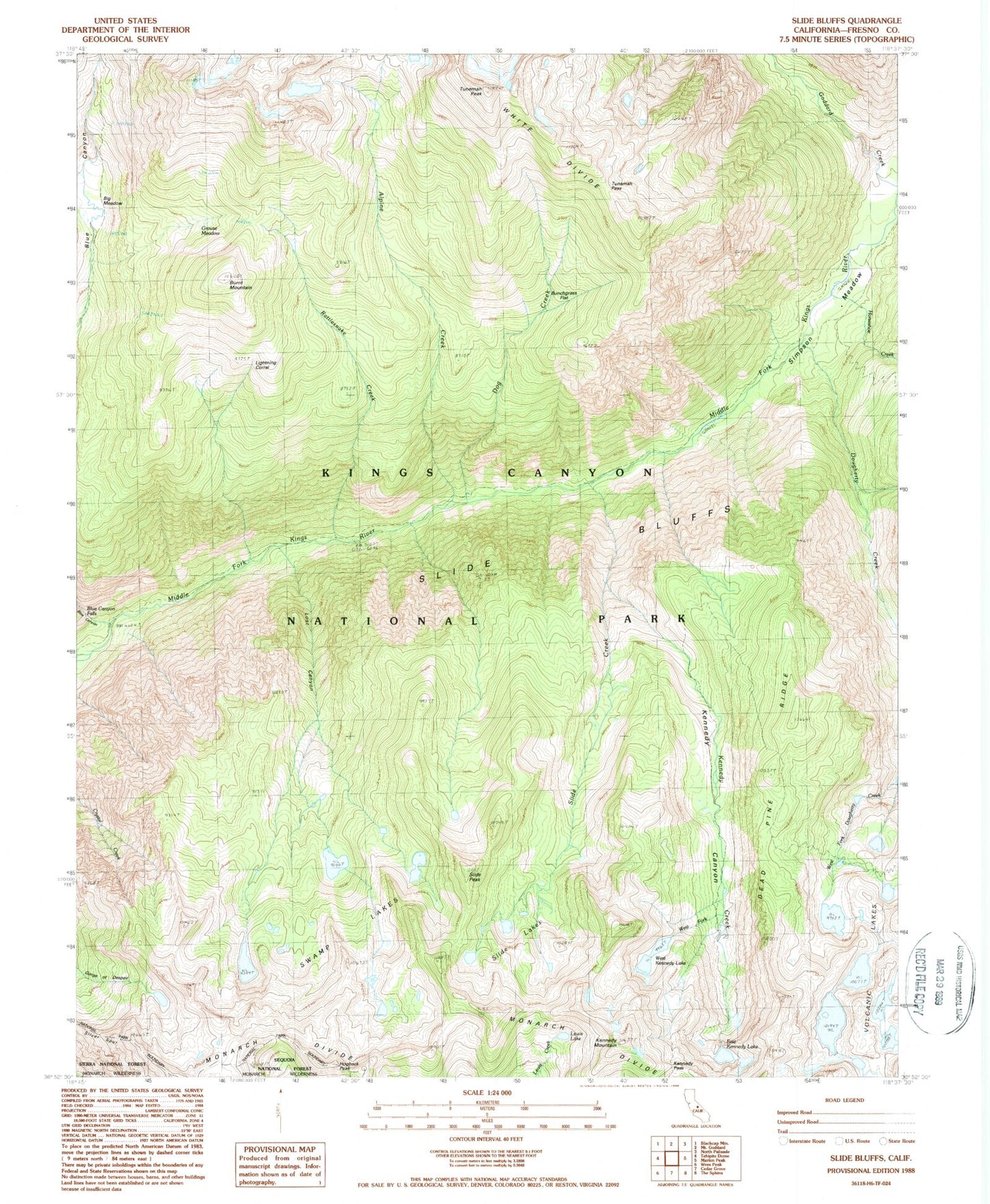 Classic USGS Slide Bluffs California 7.5'x7.5' Topo Map Image