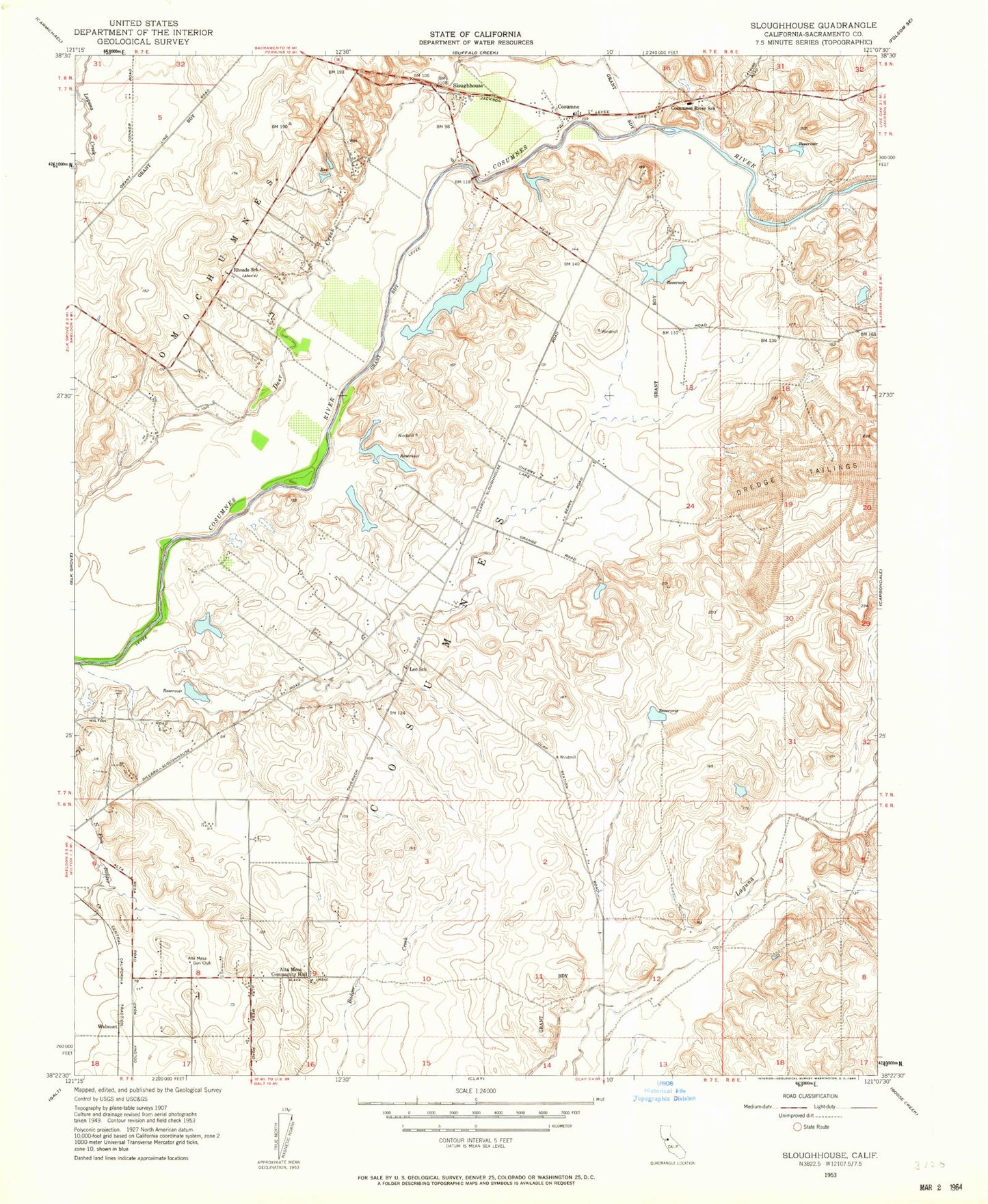 Classic USGS Sloughhouse California 7.5'x7.5' Topo Map Image