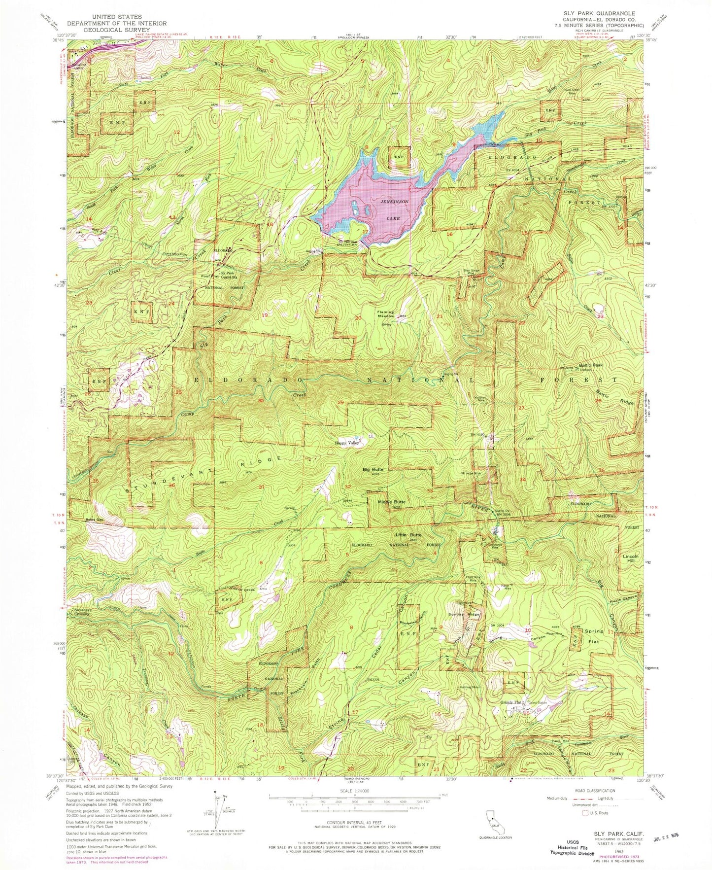 Classic USGS Sly Park California 7.5'x7.5' Topo Map Image