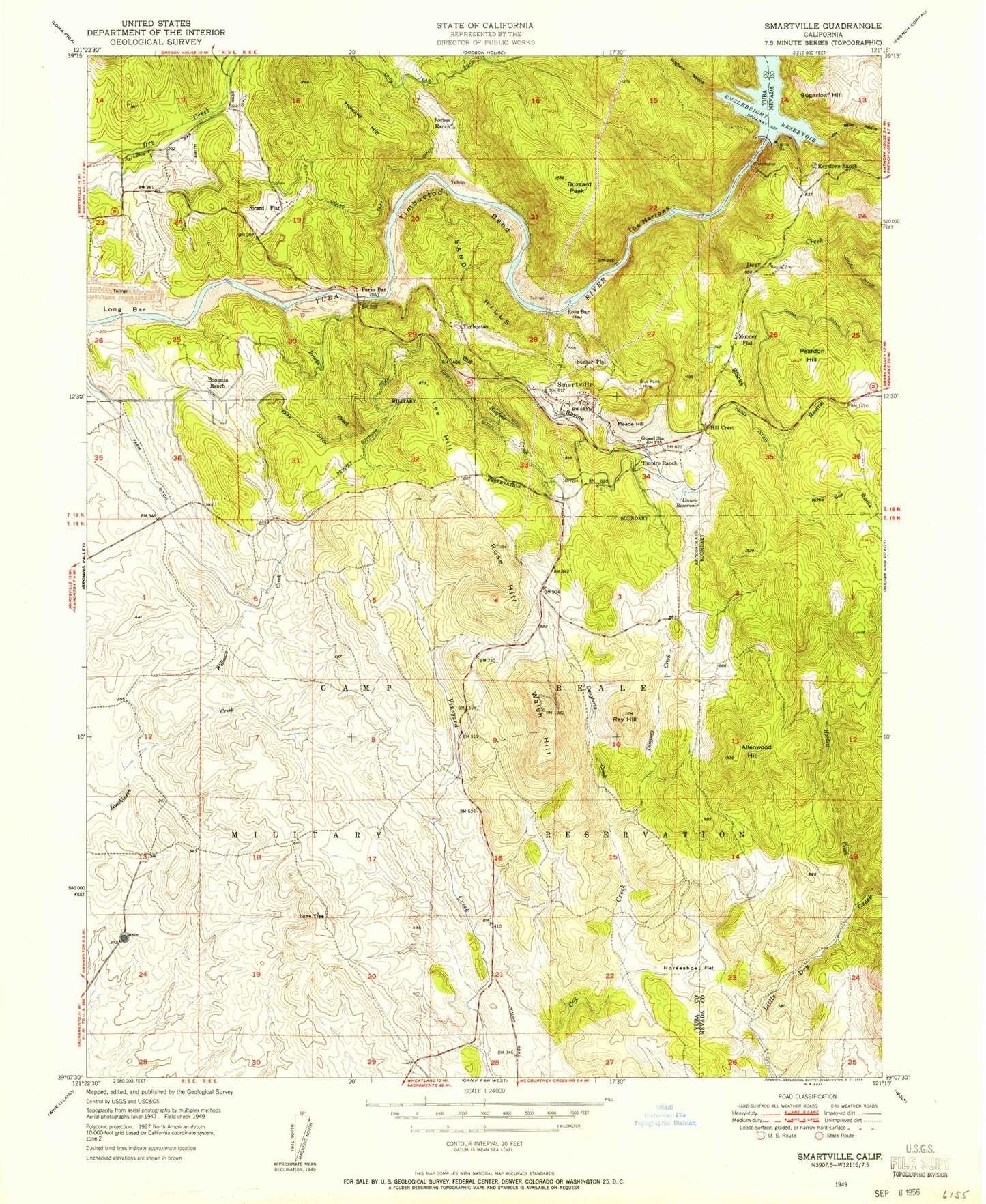 Classic USGS Smartsville California 7.5'x7.5' Topo Map Image