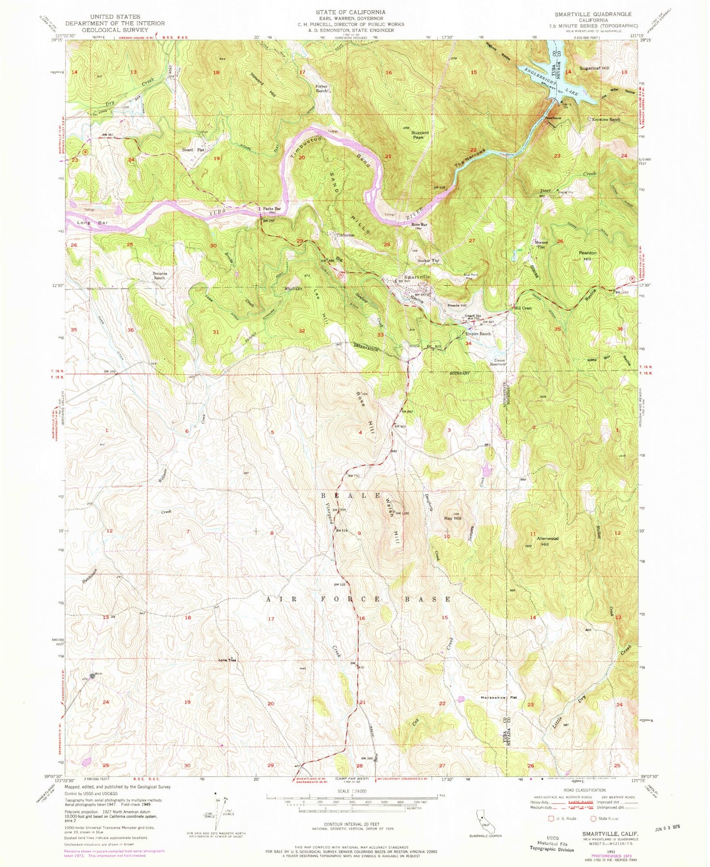 Classic USGS Smartsville California 7.5'x7.5' Topo Map Image