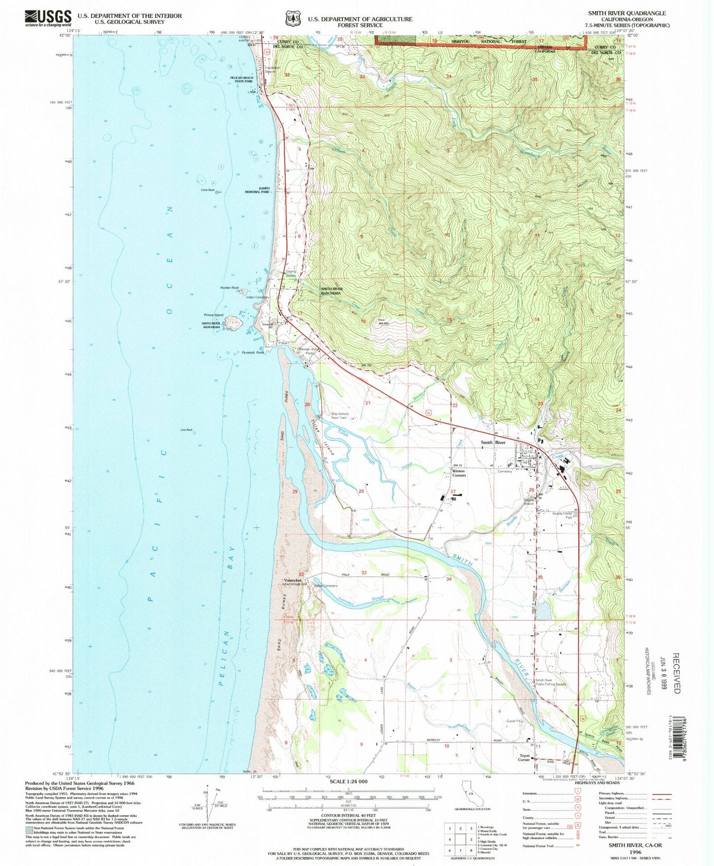 Classic USGS Smith River California 7.5'x7.5' Topo Map Image