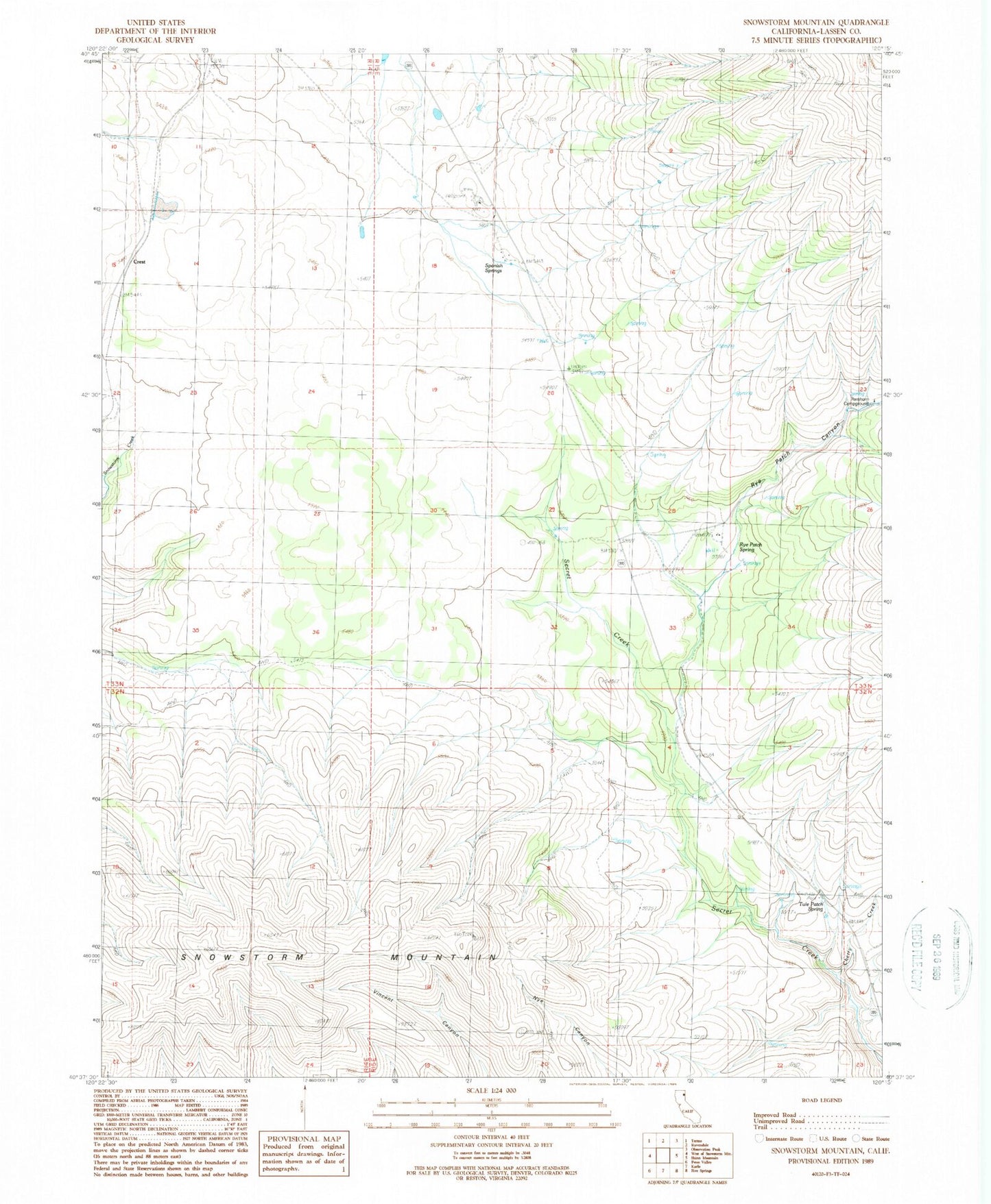 Classic USGS Snowstorm Mountain California 7.5'x7.5' Topo Map Image