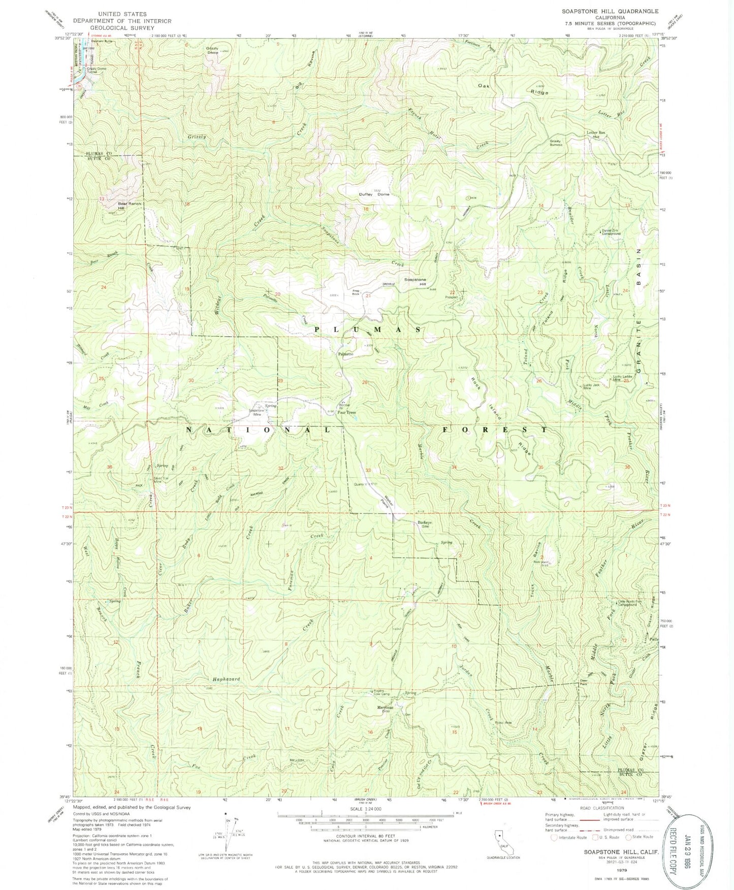 Classic USGS Soapstone Hill California 7.5'x7.5' Topo Map Image