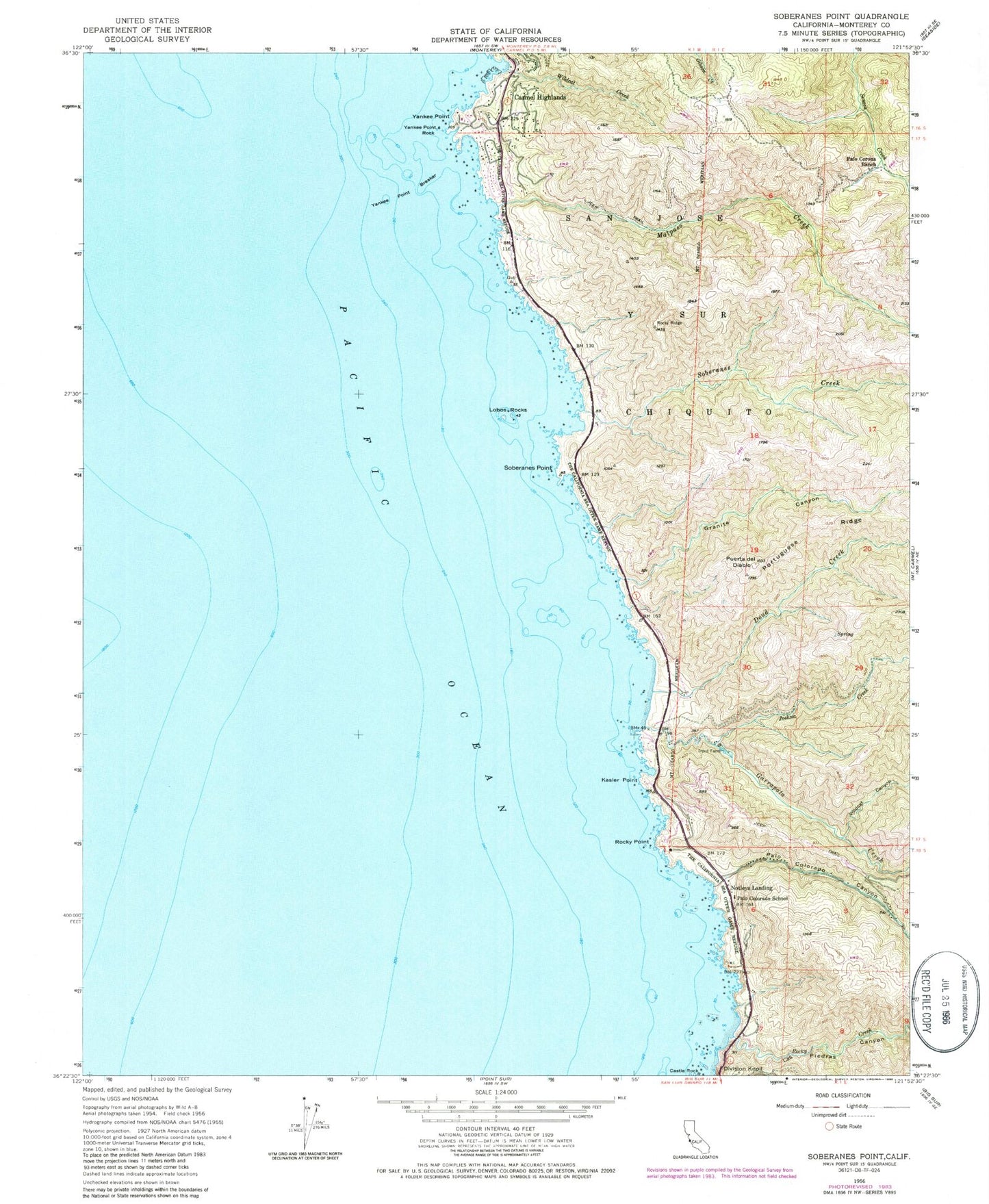Classic USGS Soberanes Point California 7.5'x7.5' Topo Map Image