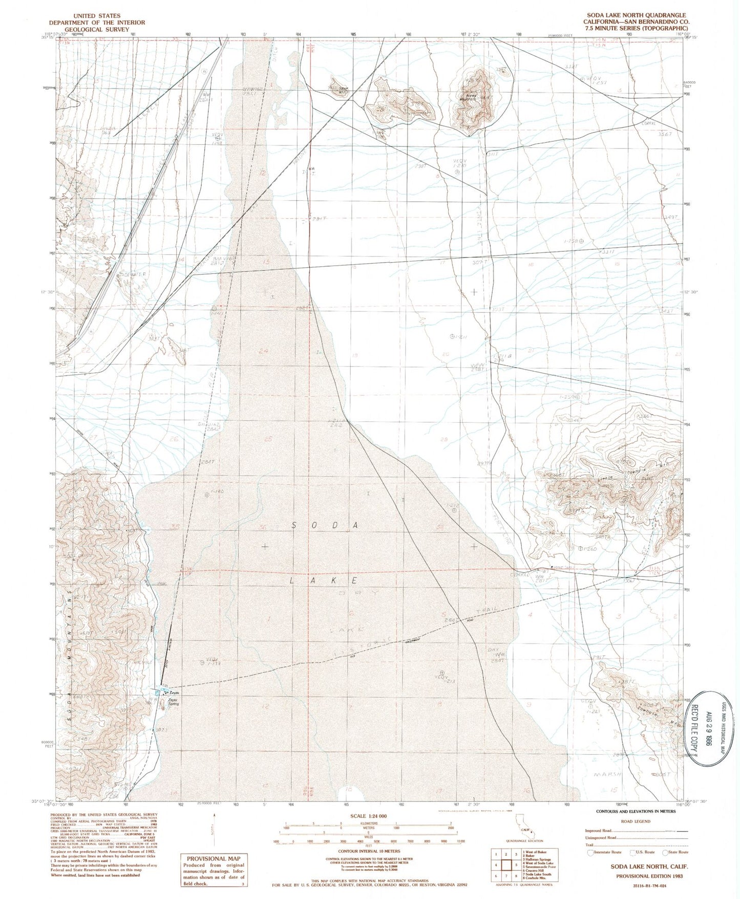 Classic USGS Soda Lake North California 7.5'x7.5' Topo Map Image