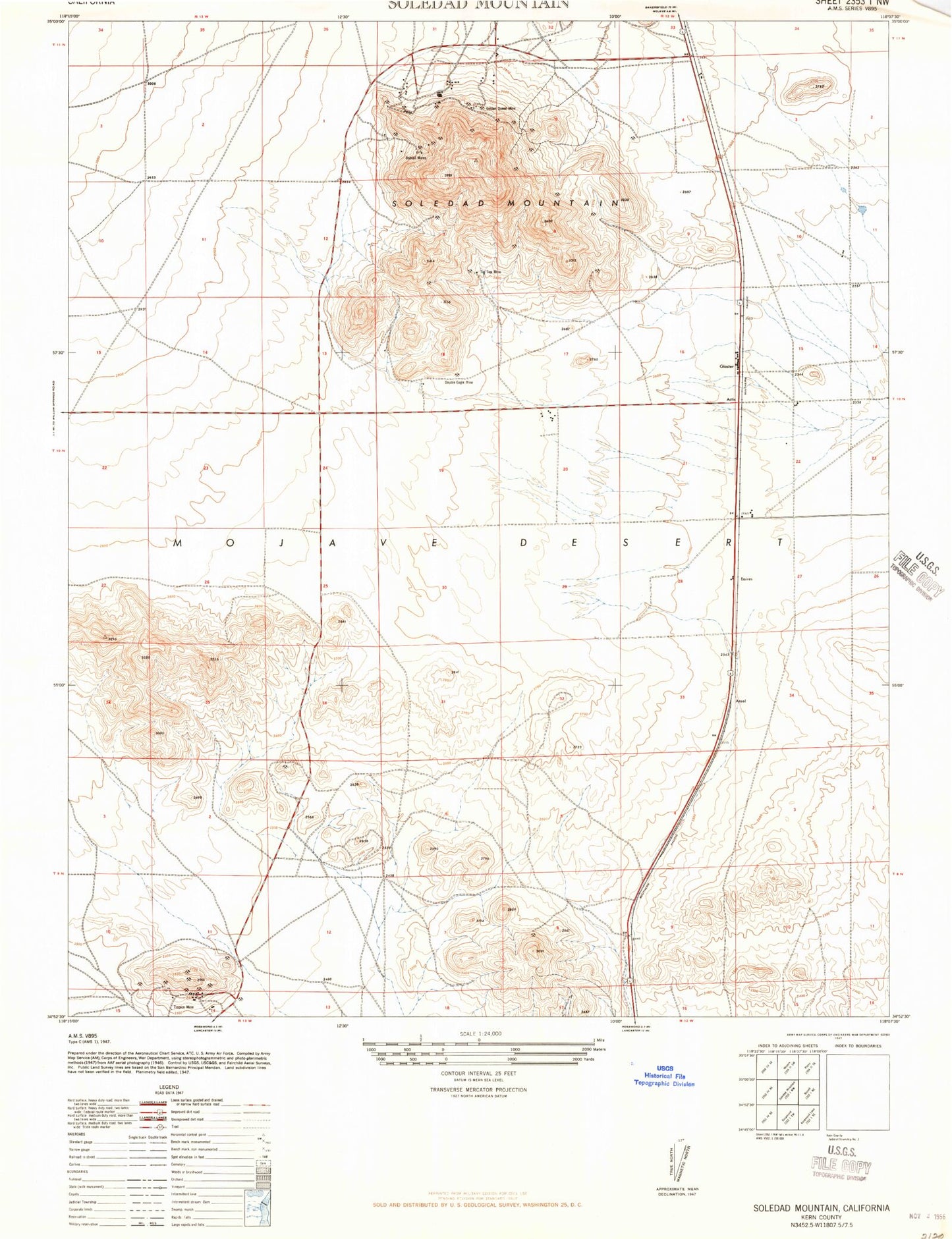 Classic USGS Soledad Mountain California 7.5'x7.5' Topo Map Image