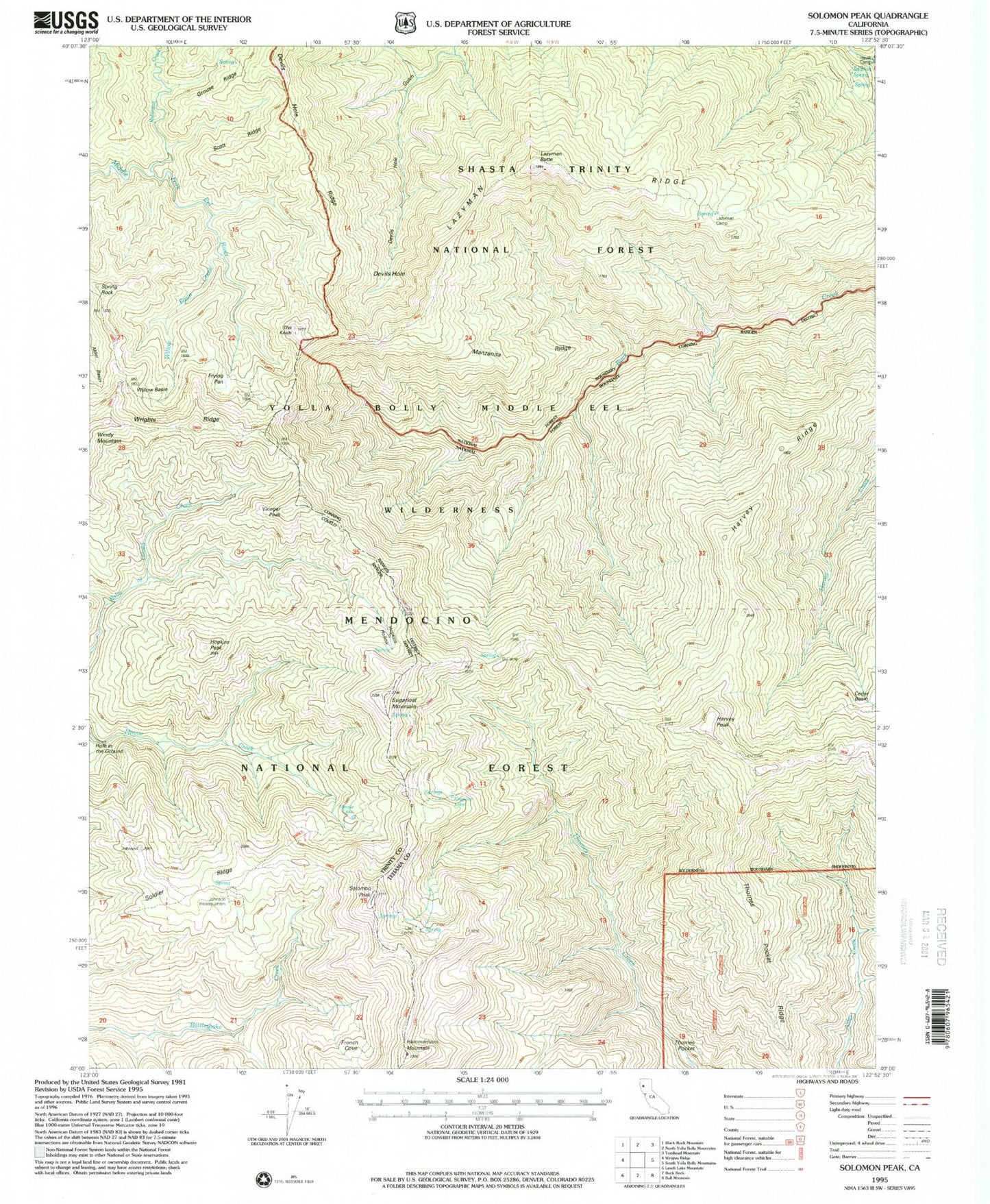 Classic USGS Solomon Peak California 7.5'x7.5' Topo Map Image