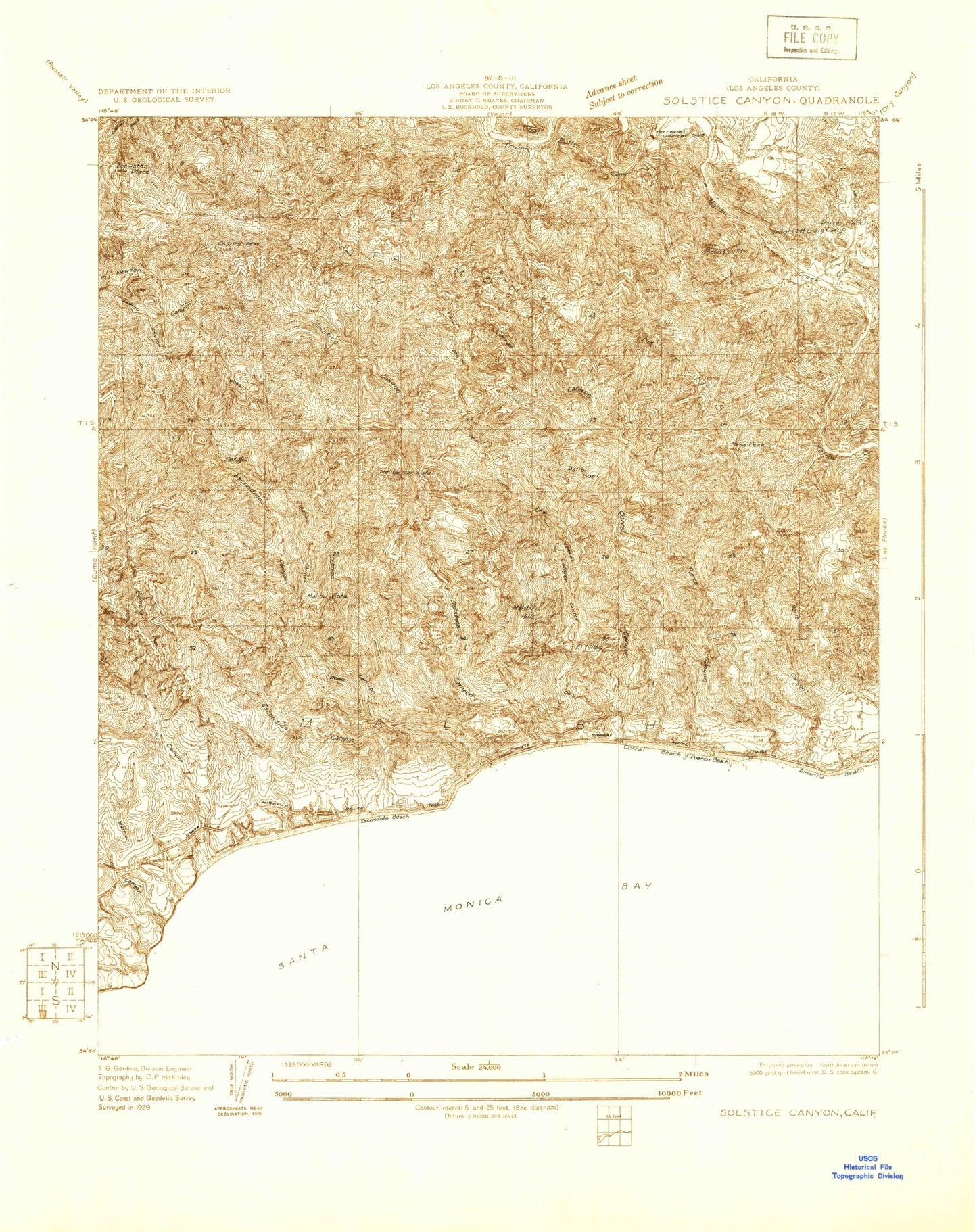 Classic USGS Solstice Canyon California 7.5'x7.5' Topo Map Image