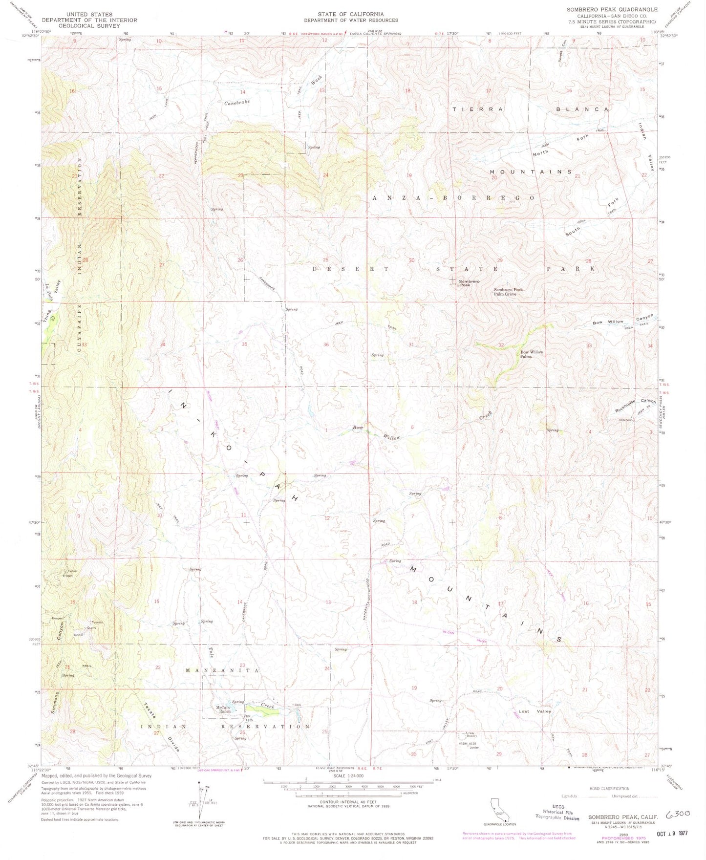 Classic USGS Sombrero Peak California 7.5'x7.5' Topo Map Image