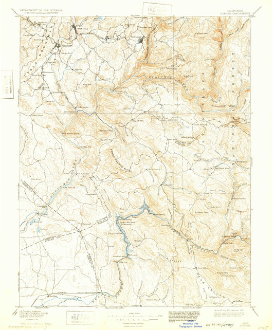 Historic 1898 Sonora California 30'x30' Topo Map Image