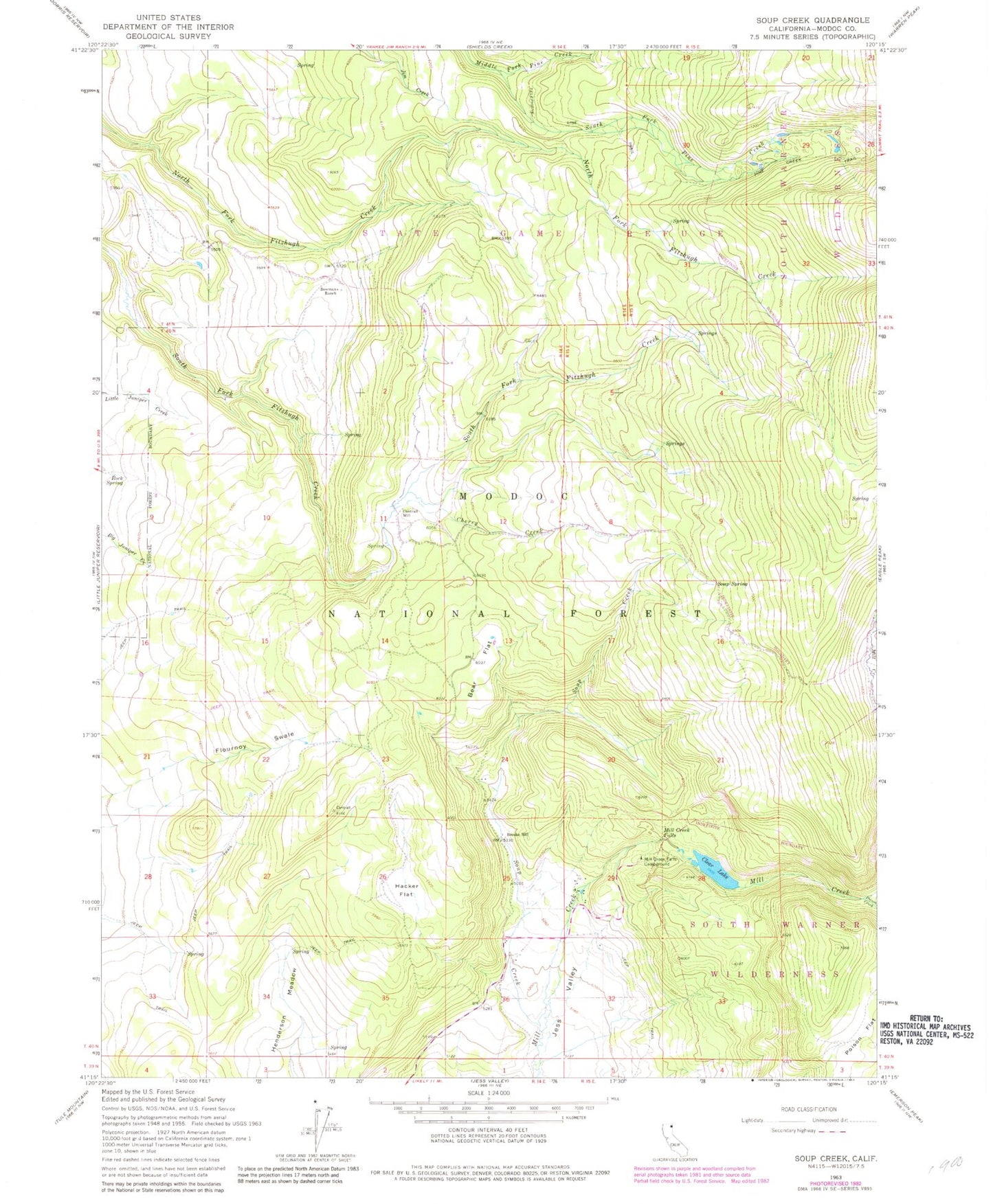 Classic USGS Soup Creek California 7.5'x7.5' Topo Map Image