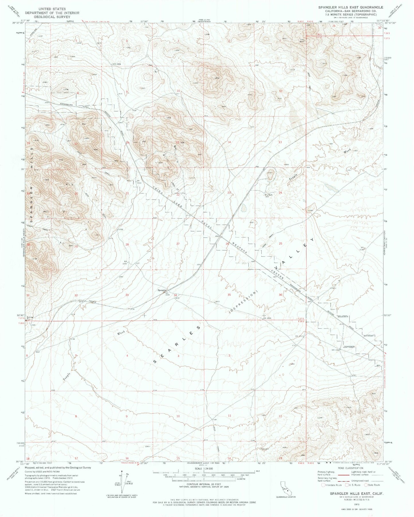 Classic USGS Spangler Hills East California 7.5'x7.5' Topo Map Image