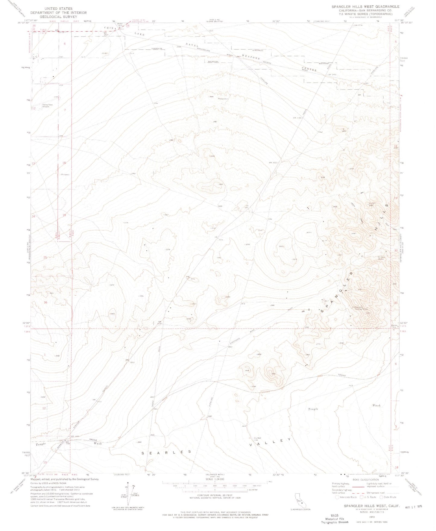 Classic USGS Spangler Hills West California 7.5'x7.5' Topo Map Image