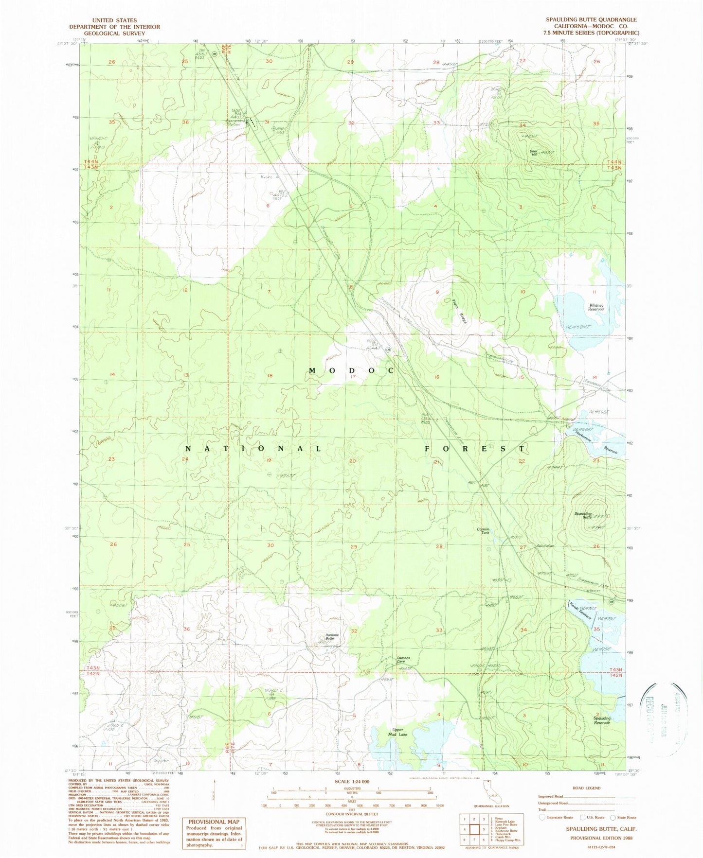 Classic USGS Spaulding Butte California 7.5'x7.5' Topo Map Image