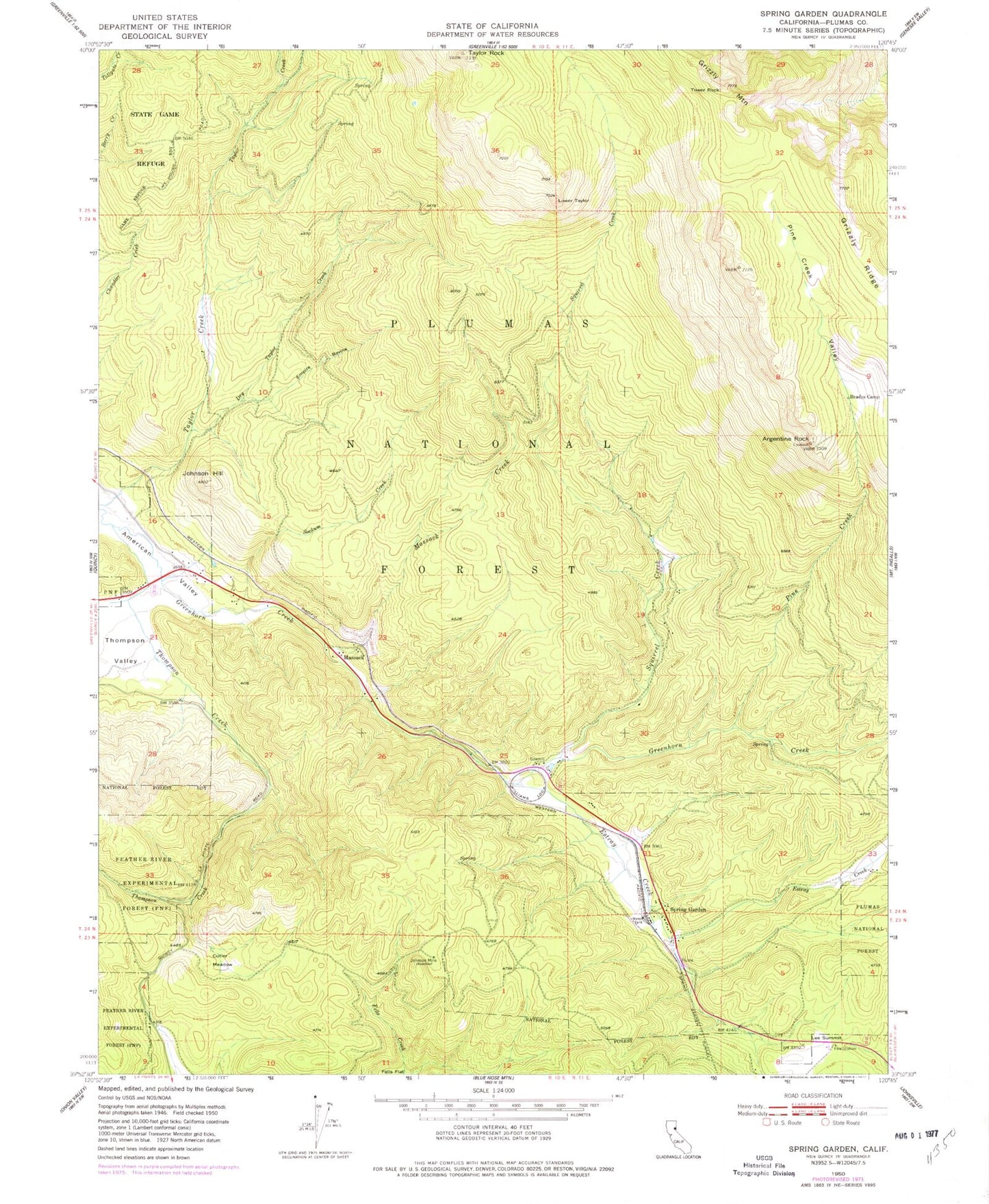 Classic USGS Spring Garden California 7.5'x7.5' Topo Map Image