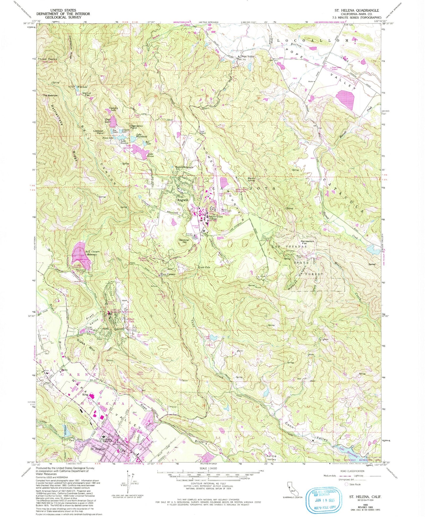 Classic USGS Saint Helena California 7.5'x7.5' Topo Map Image