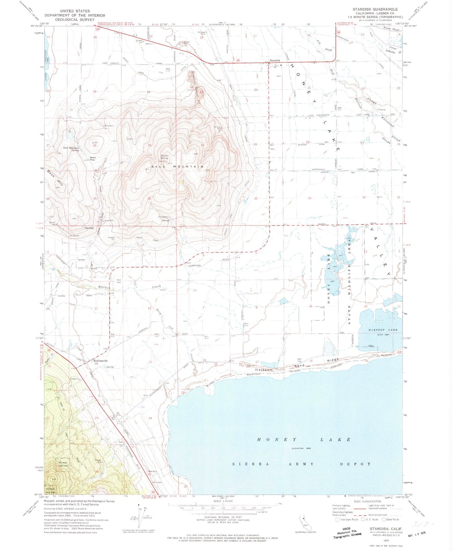 Classic USGS Standish California 7.5'x7.5' Topo Map Image