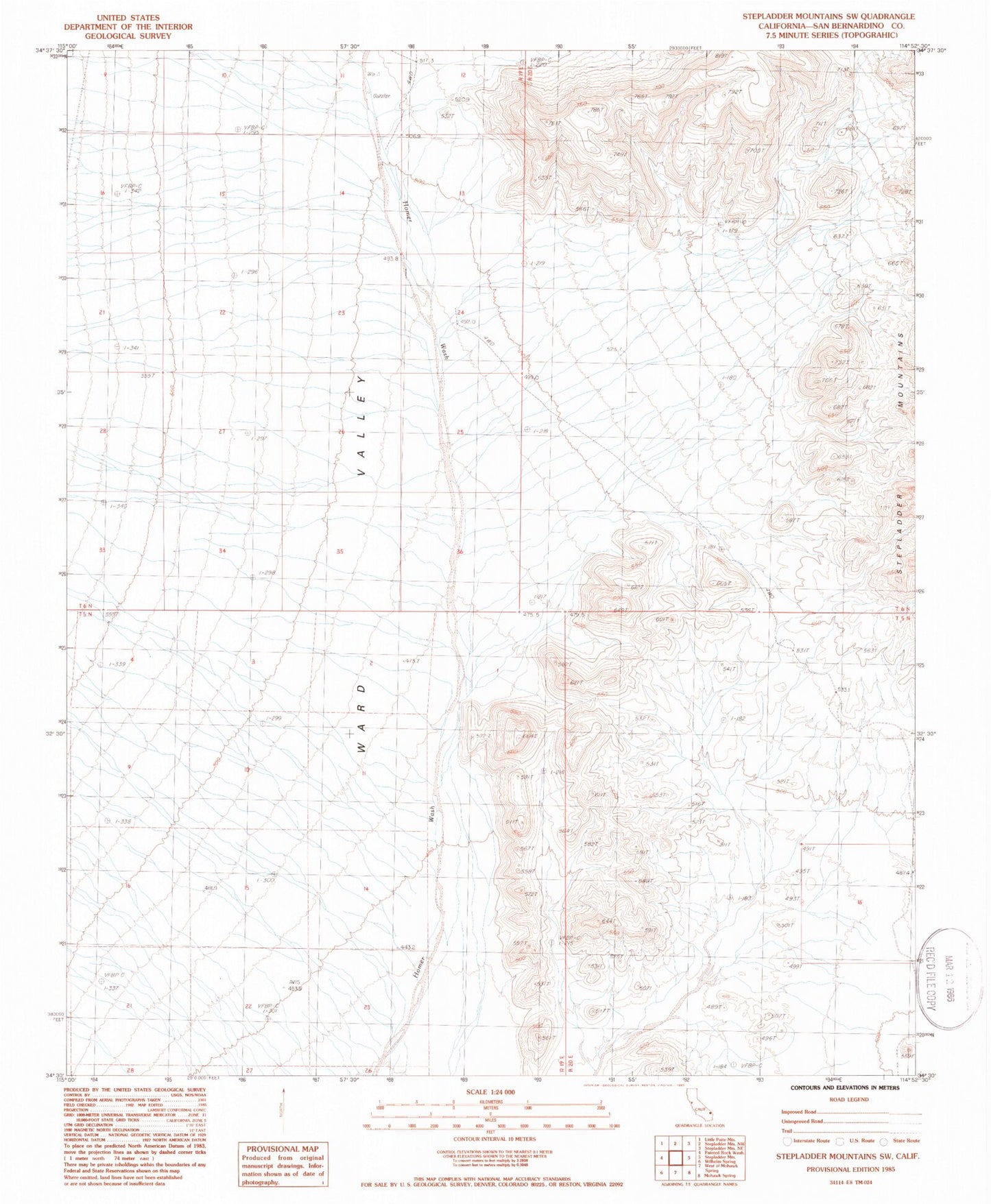 Classic USGS Stepladder Mountains SW California 7.5'x7.5' Topo Map Image