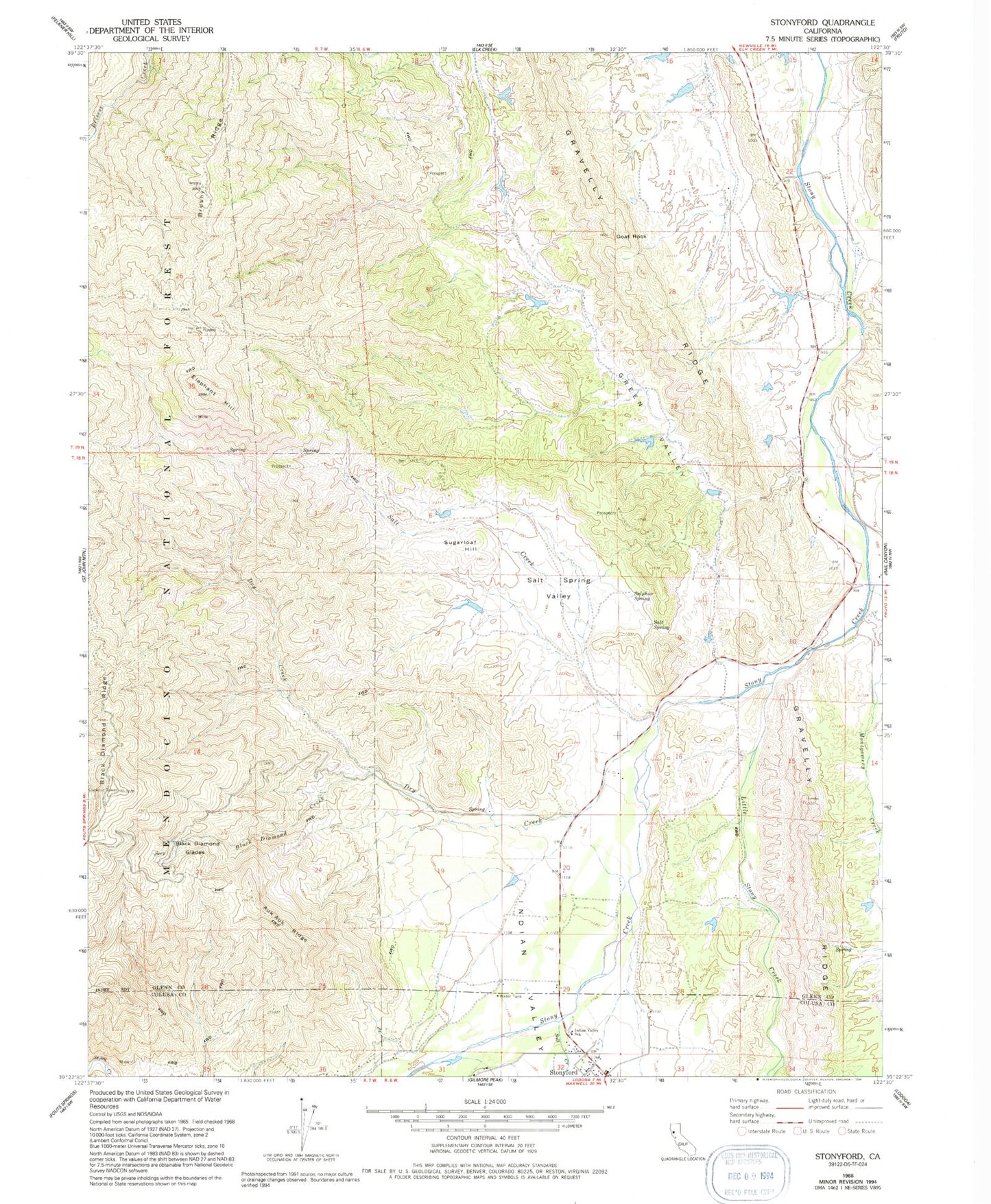 Classic USGS Stonyford California 7.5'x7.5' Topo Map Image