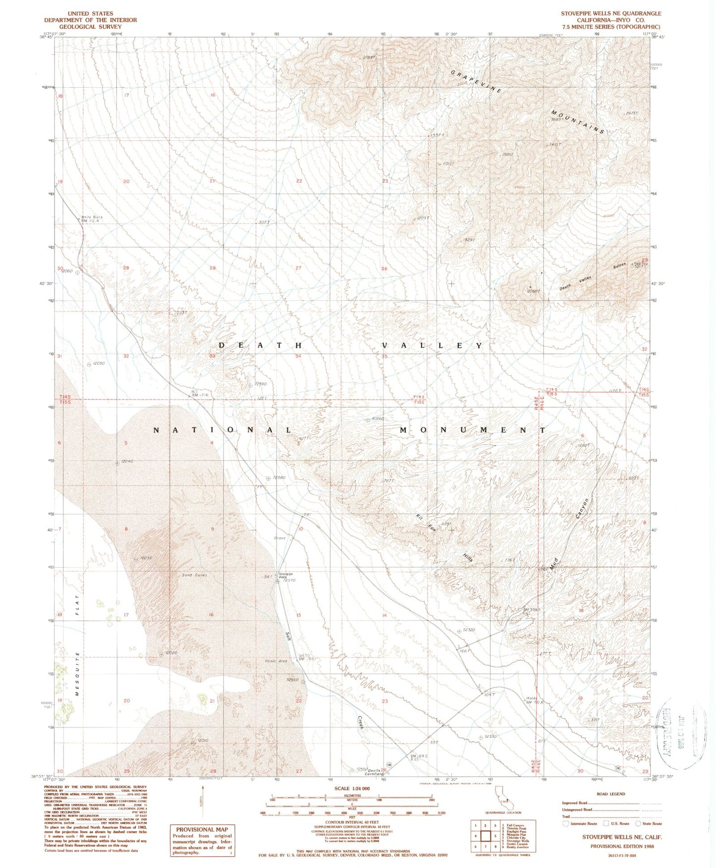 Classic USGS Stovepipe Wells NE California 7.5'x7.5' Topo Map Image