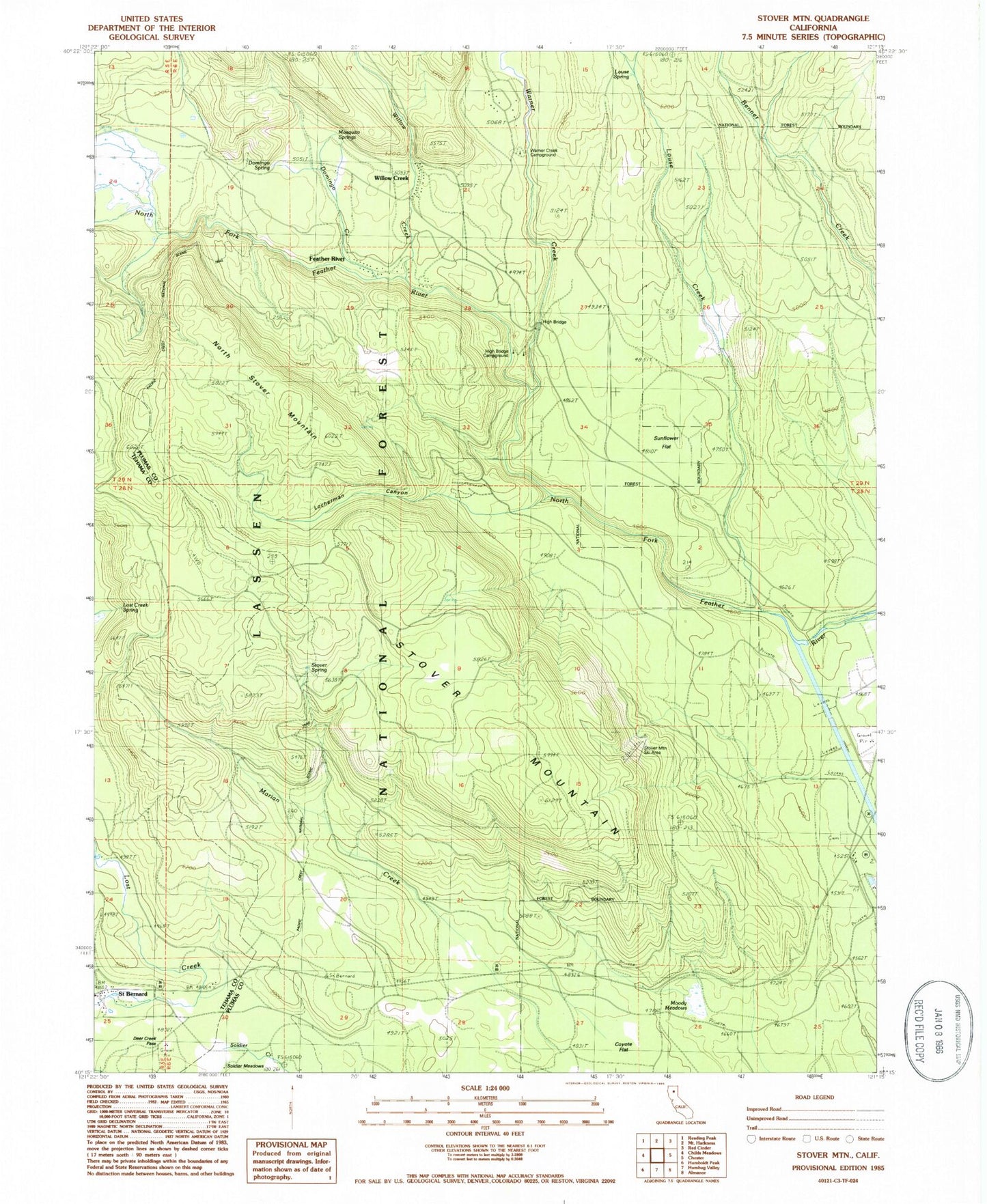 Classic USGS Stover Mountain California 7.5'x7.5' Topo Map Image
