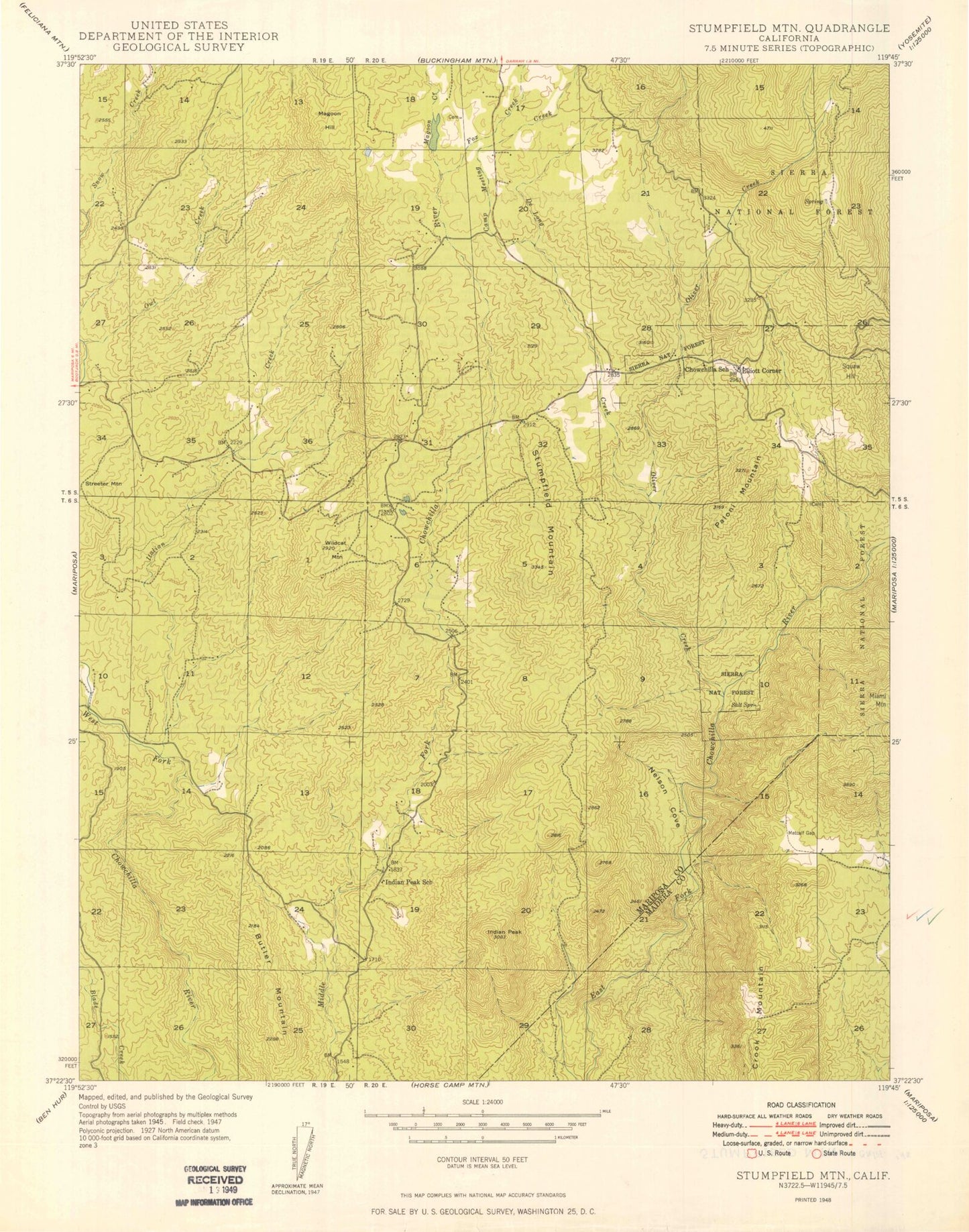 Classic USGS Stumpfield Mountain California 7.5'x7.5' Topo Map Image