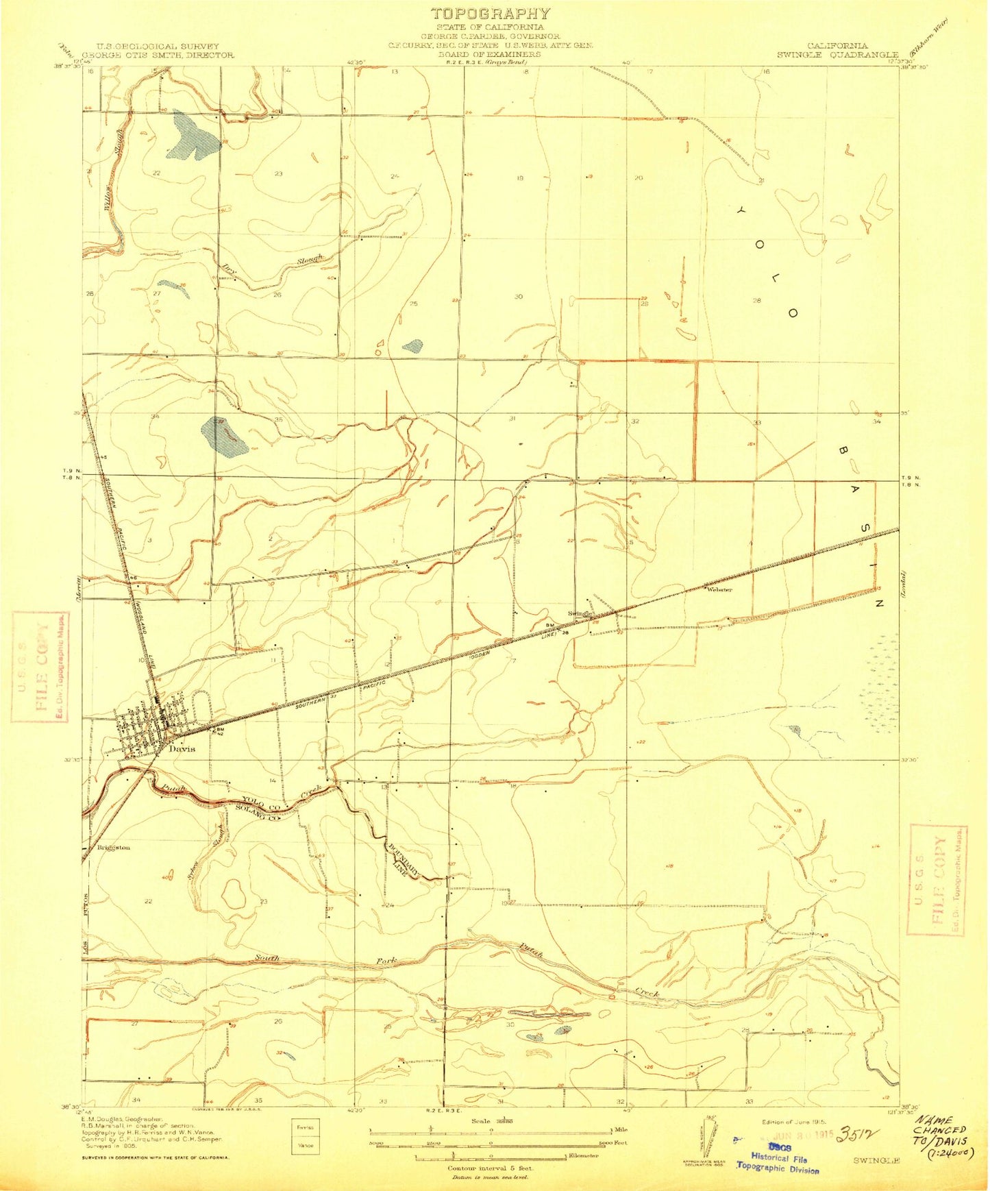 Classic USGS Davis California 7.5'x7.5' Topo Map Image
