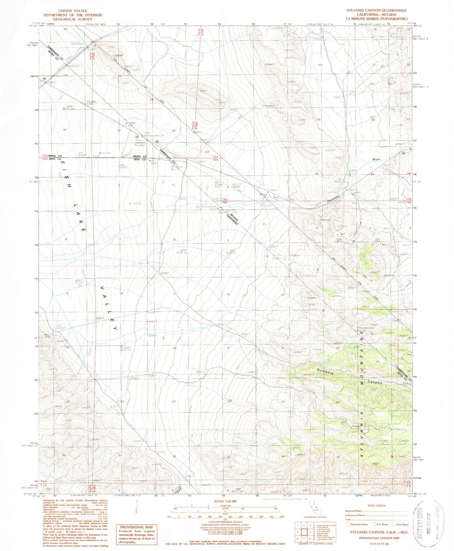 Classic USGS Sylvania Canyon California 7.5'x7.5' Topo Map Image