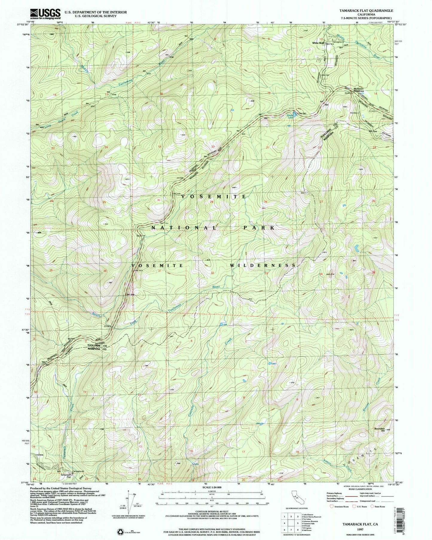 Classic USGS Tamarack Flat California 7.5'x7.5' Topo Map Image