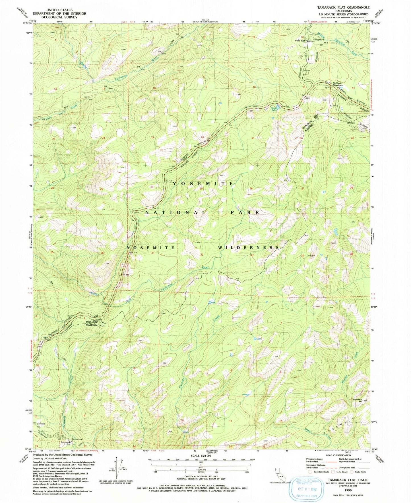 Classic USGS Tamarack Flat California 7.5'x7.5' Topo Map Image