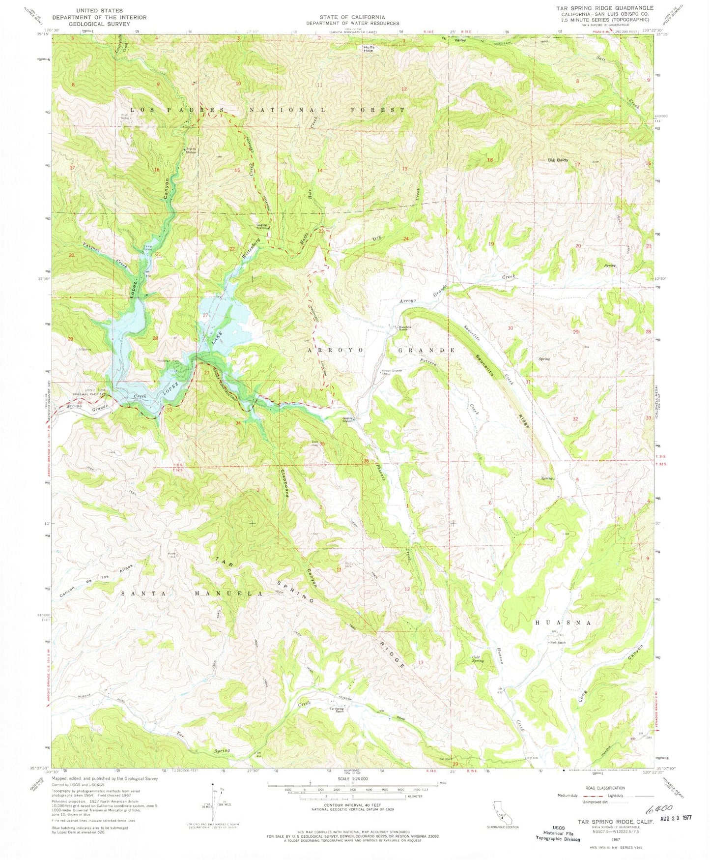 Classic USGS Tar Spring Ridge California 7.5'x7.5' Topo Map Image