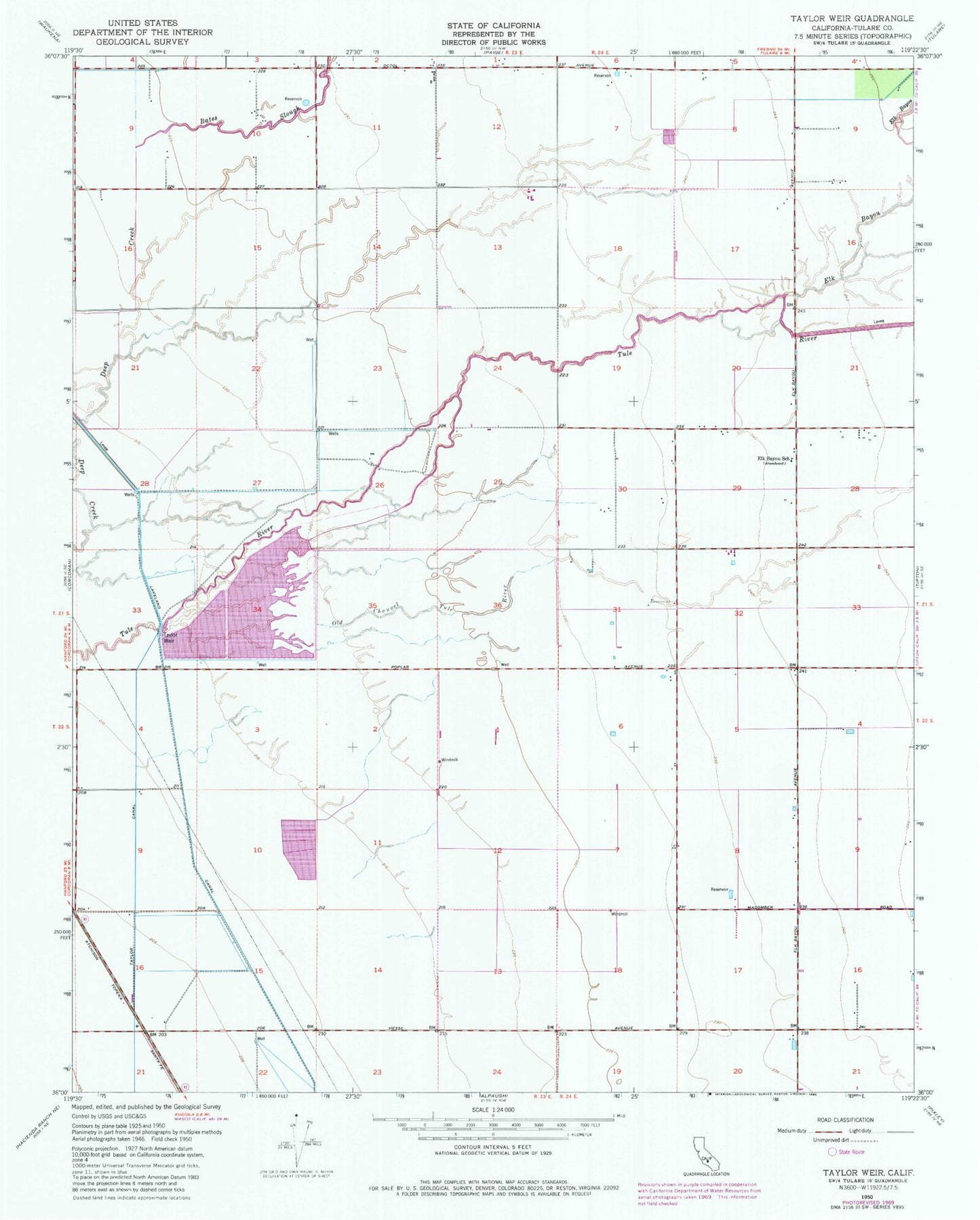 Classic USGS Taylor Weir California 7.5'x7.5' Topo Map Image