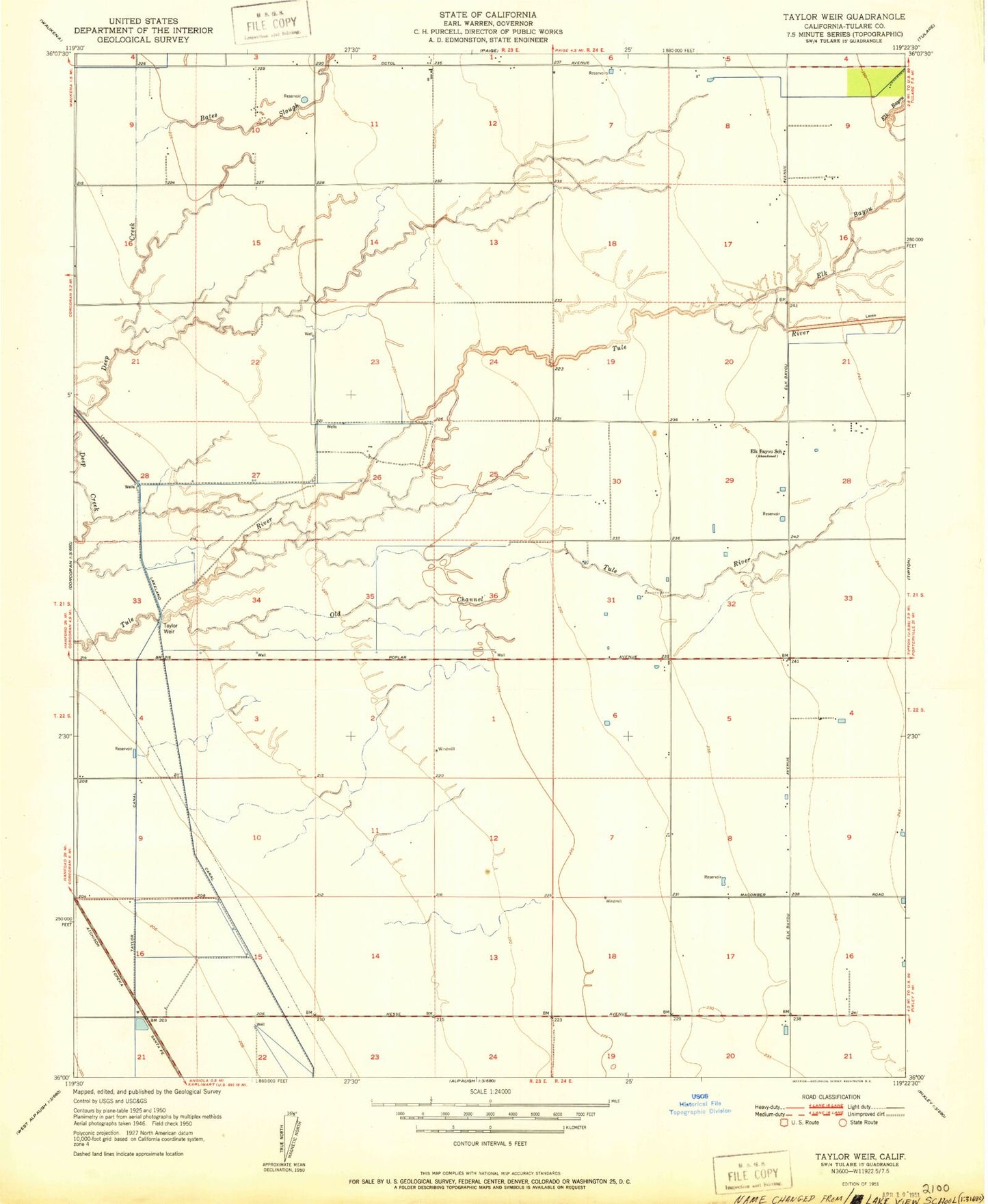 Classic USGS Taylor Weir California 7.5'x7.5' Topo Map Image
