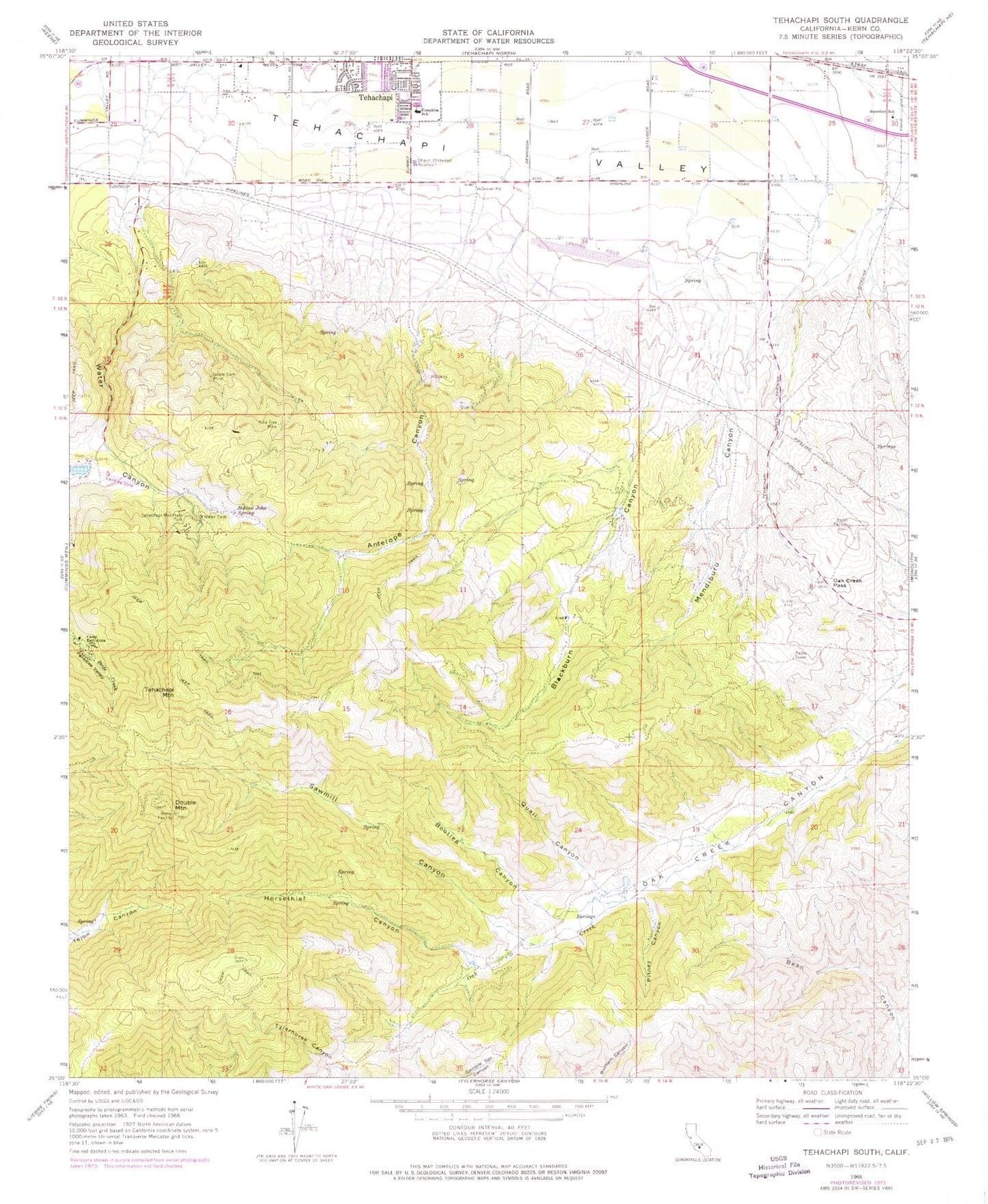 Classic USGS Tehachapi South California 7.5'x7.5' Topo Map Image