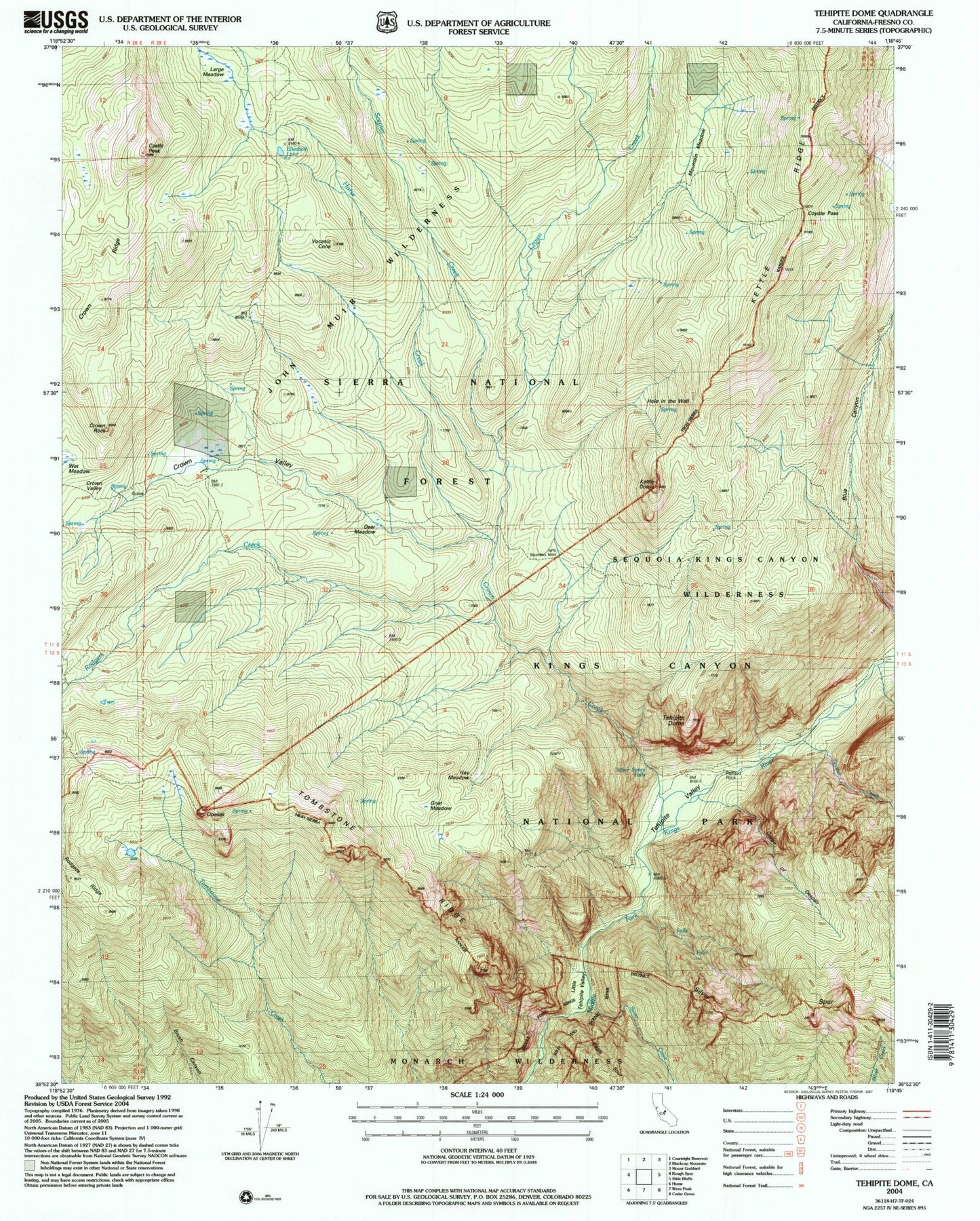 Classic USGS Tehipite Dome California 7.5'x7.5' Topo Map Image