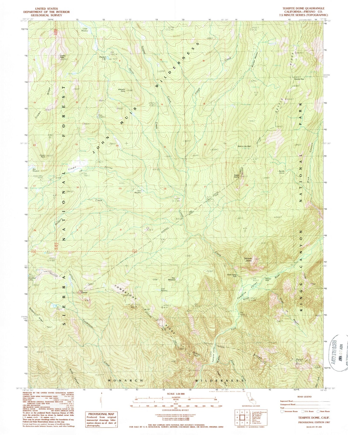 Classic USGS Tehipite Dome California 7.5'x7.5' Topo Map Image