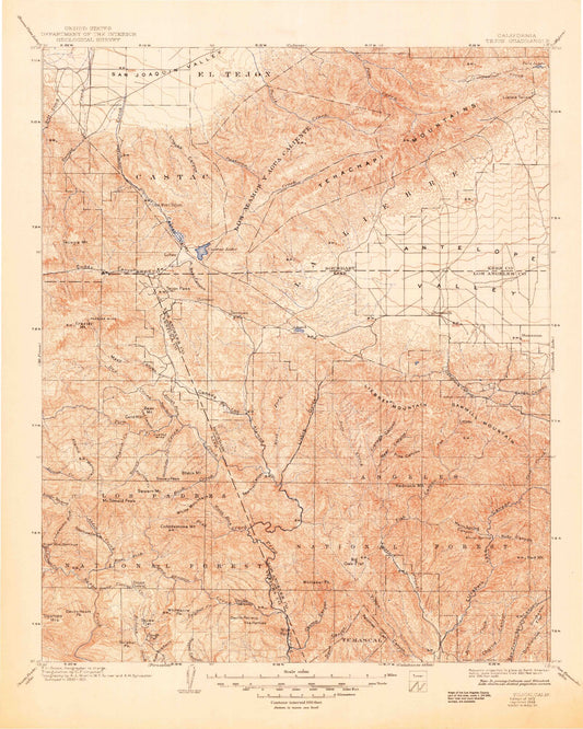 Historic 1903 Tejon California 30'x30' Topo Map Image