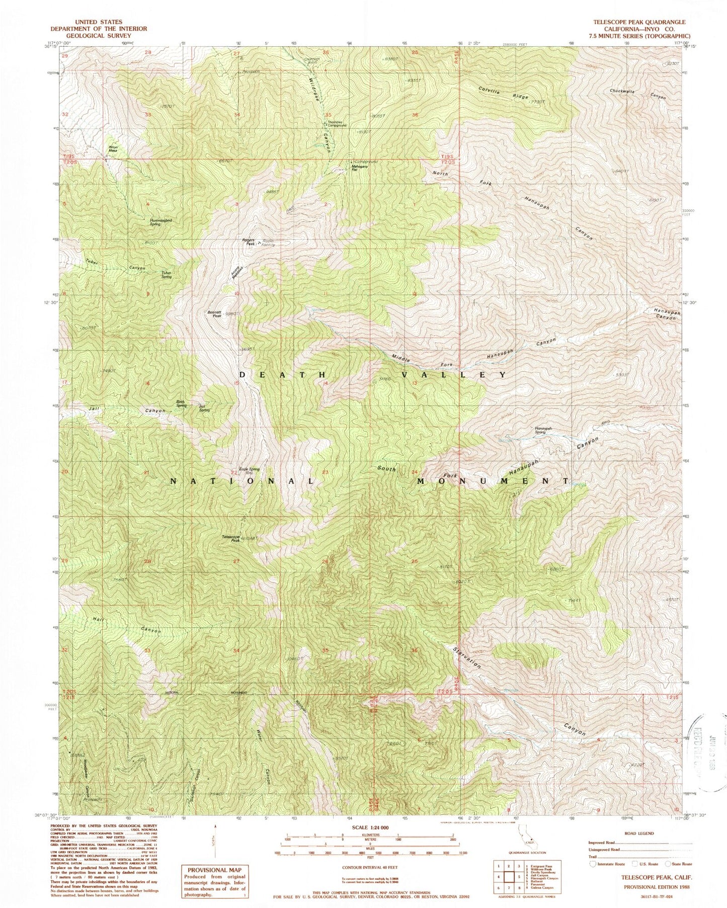 Classic USGS Telescope Peak California 7.5'x7.5' Topo Map Image