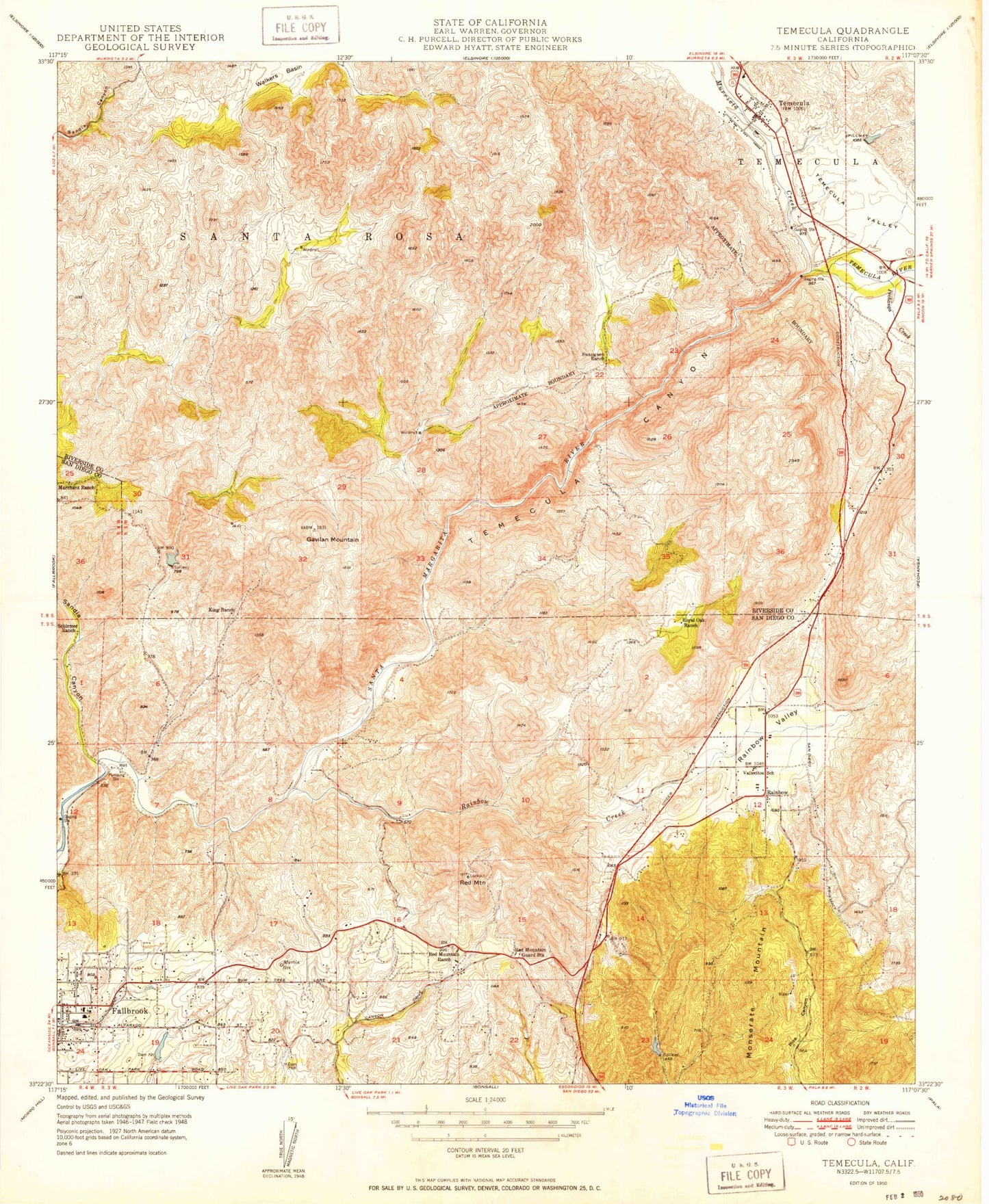 Classic USGS Temecula California 7.5'x7.5' Topo Map Image