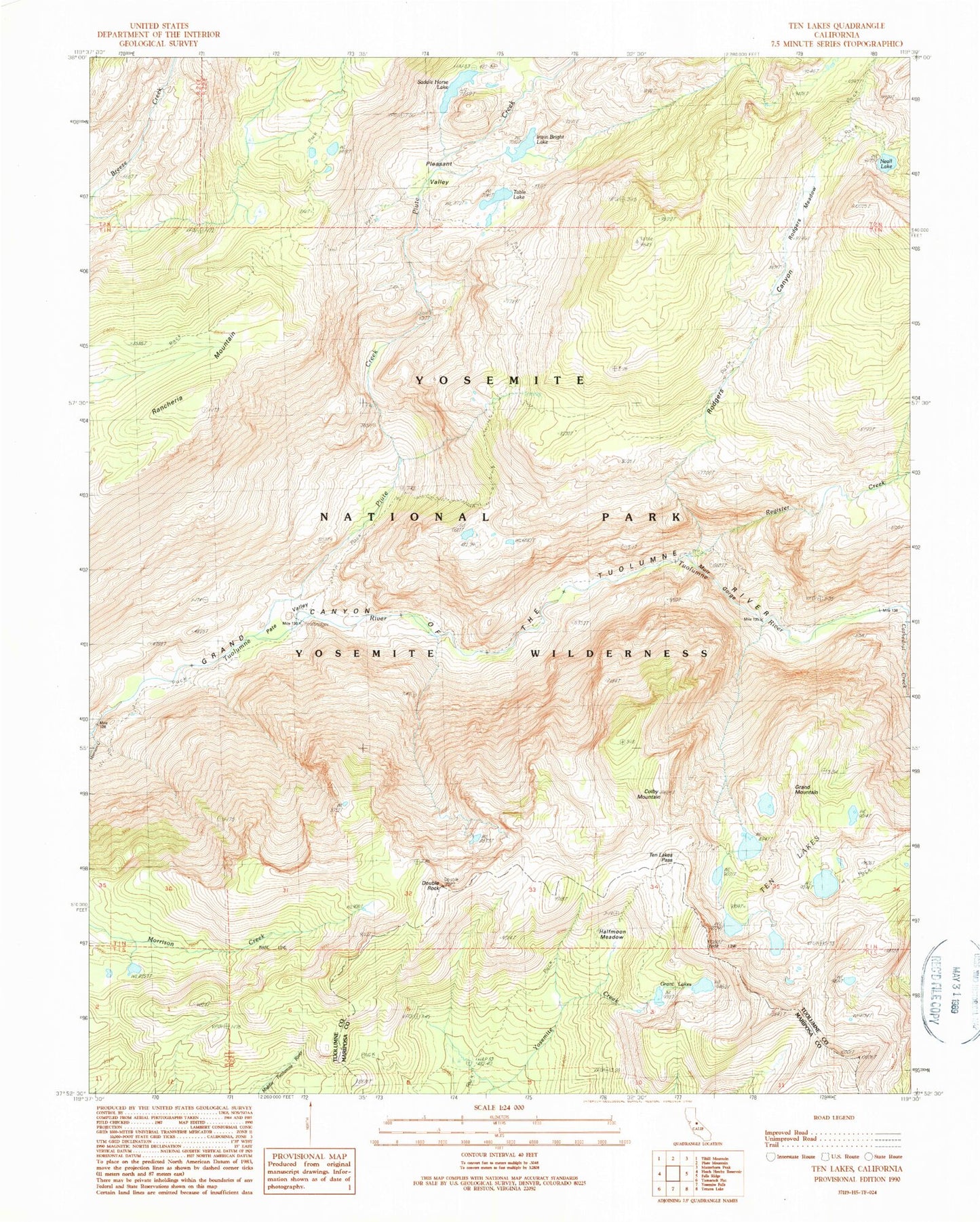 USGS Classic Ten Lakes California 7.5'x7.5' Topo Map Image