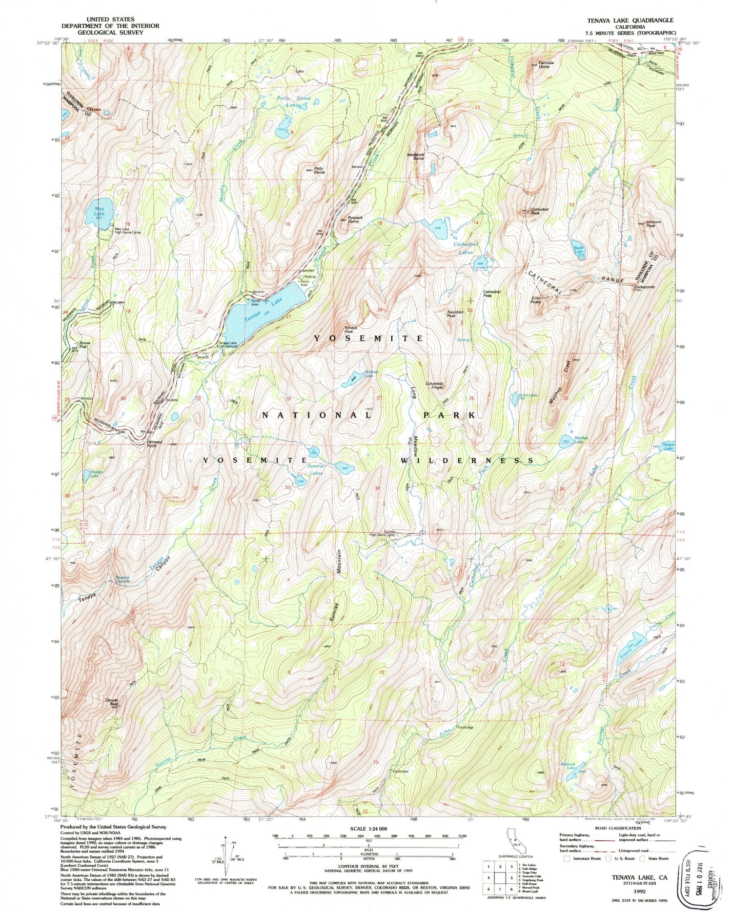 USGS Classic Tenaya Lake California 7.5'x7.5' Topo Map Image